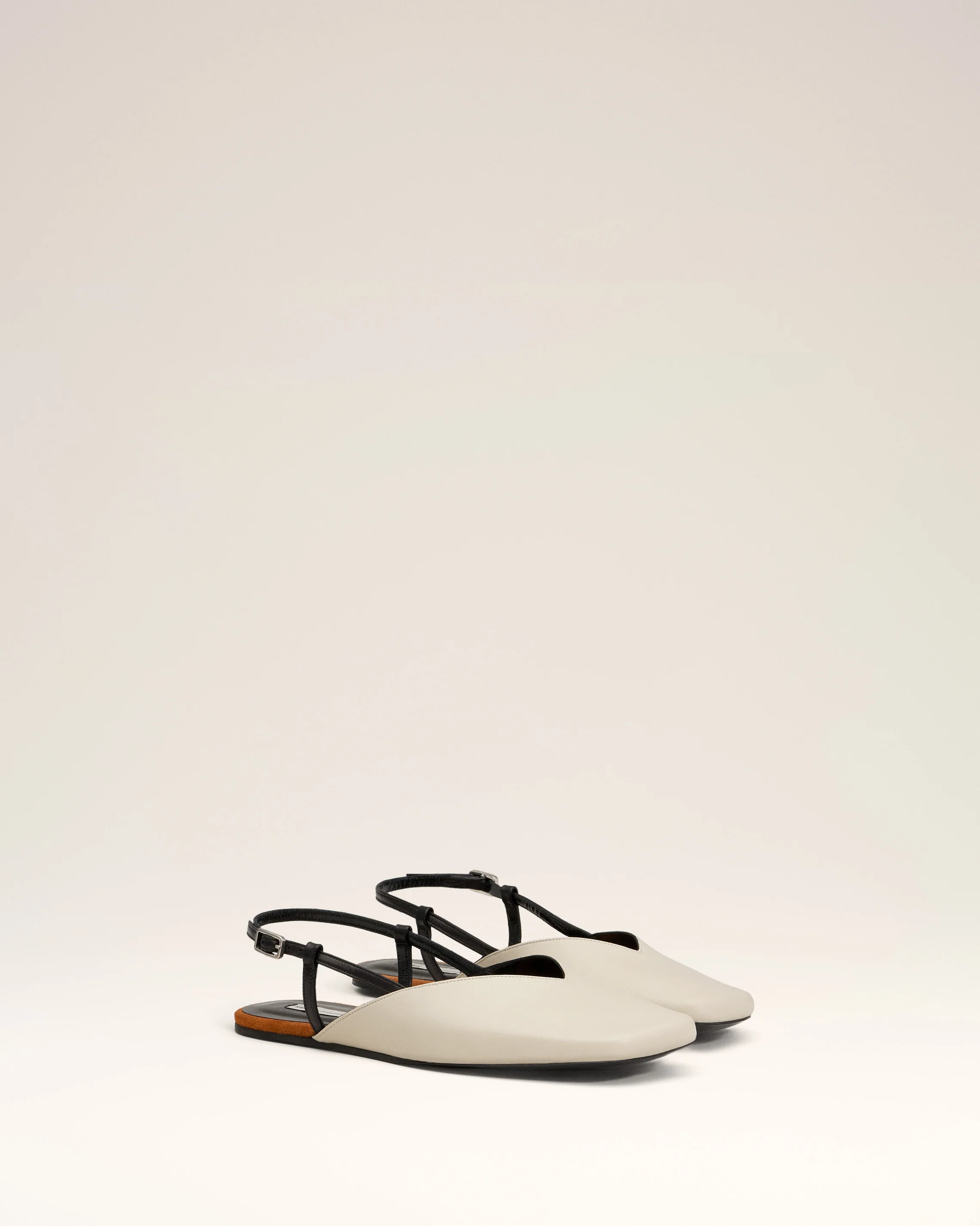 Beige Leather Slingbacks