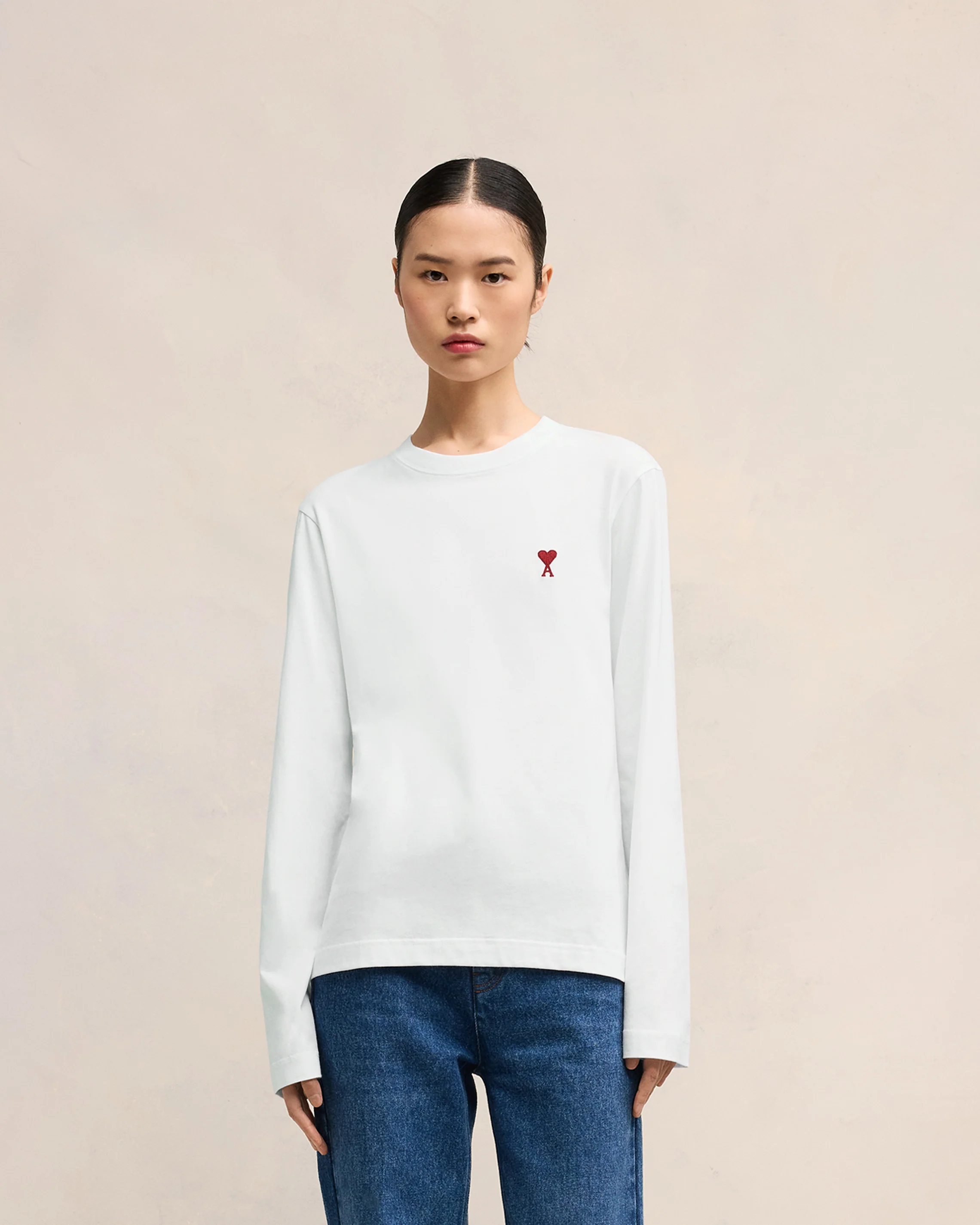 White Cotton Ami de Coeur Long Sleeves T-Shirt