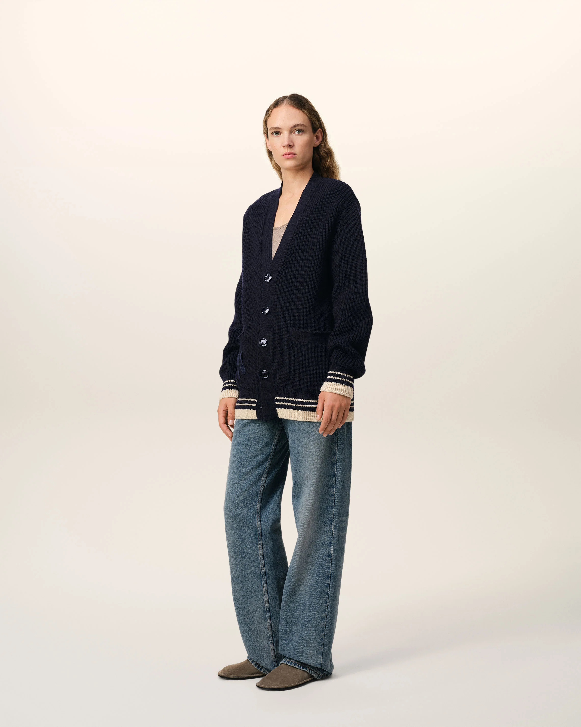 Navy Wool Ribbed Sweater