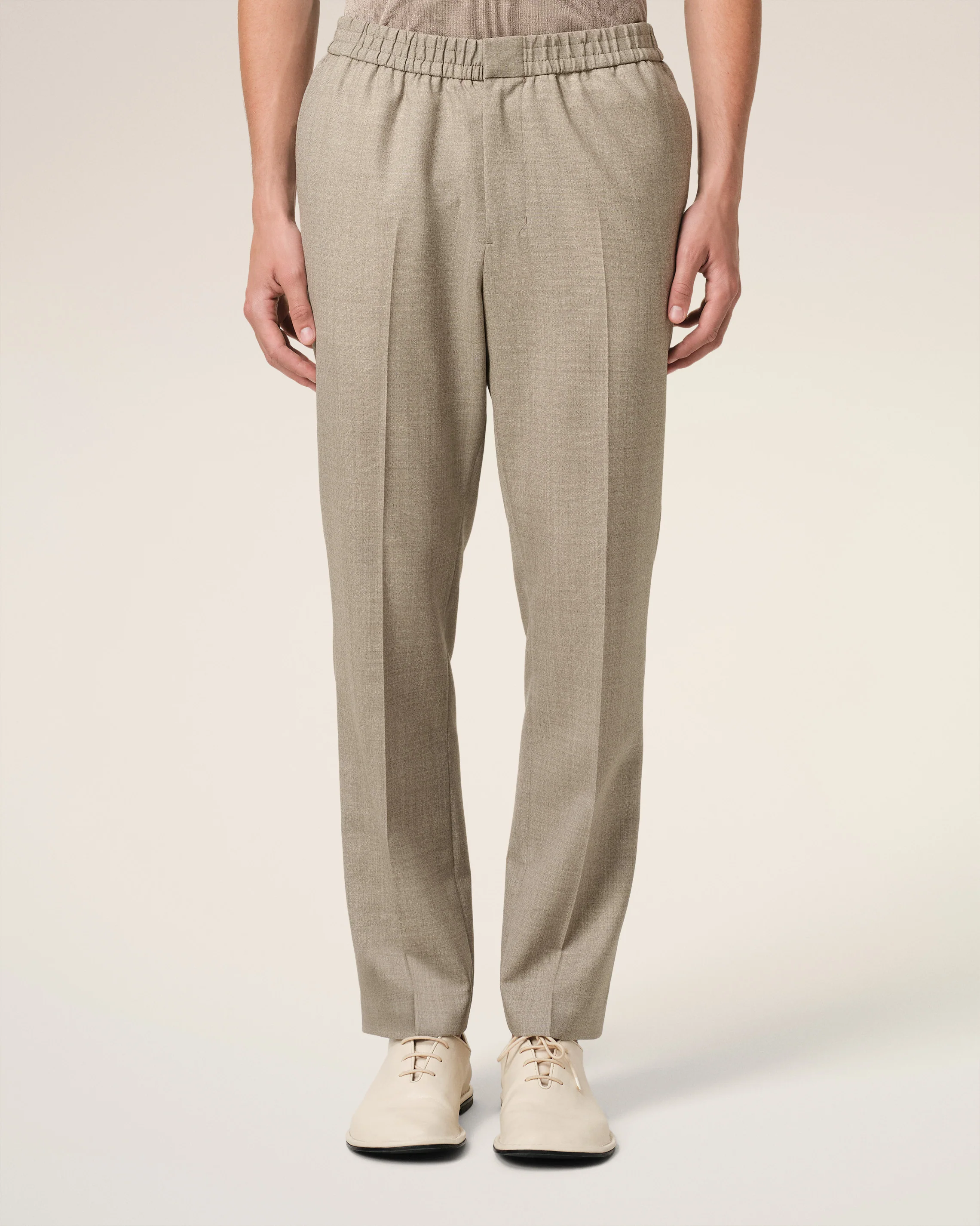 Beige Wool Elasticated Waist Trousers