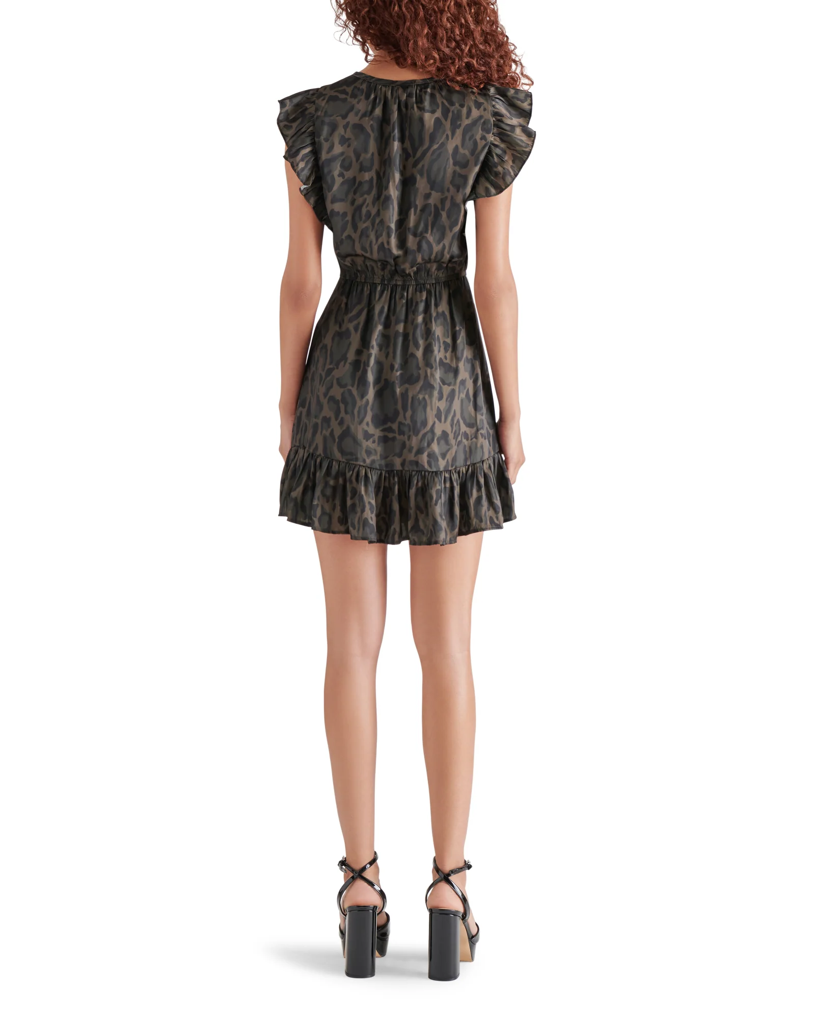 WASHED SATIN NOTCH NECK MINI DRESS GREEN MULTI