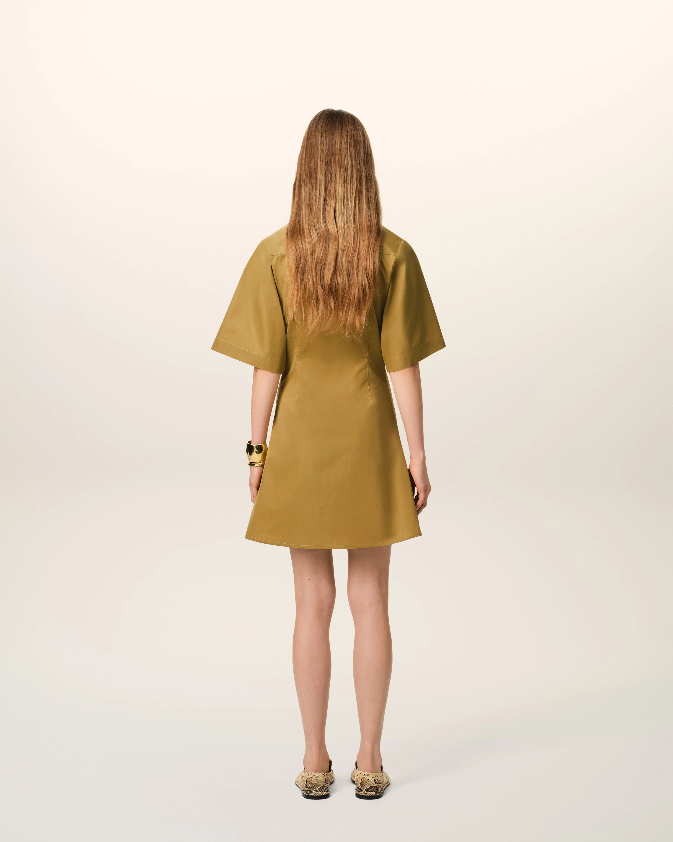 Mustard Cotton Short Sleeve Shirt Dress
