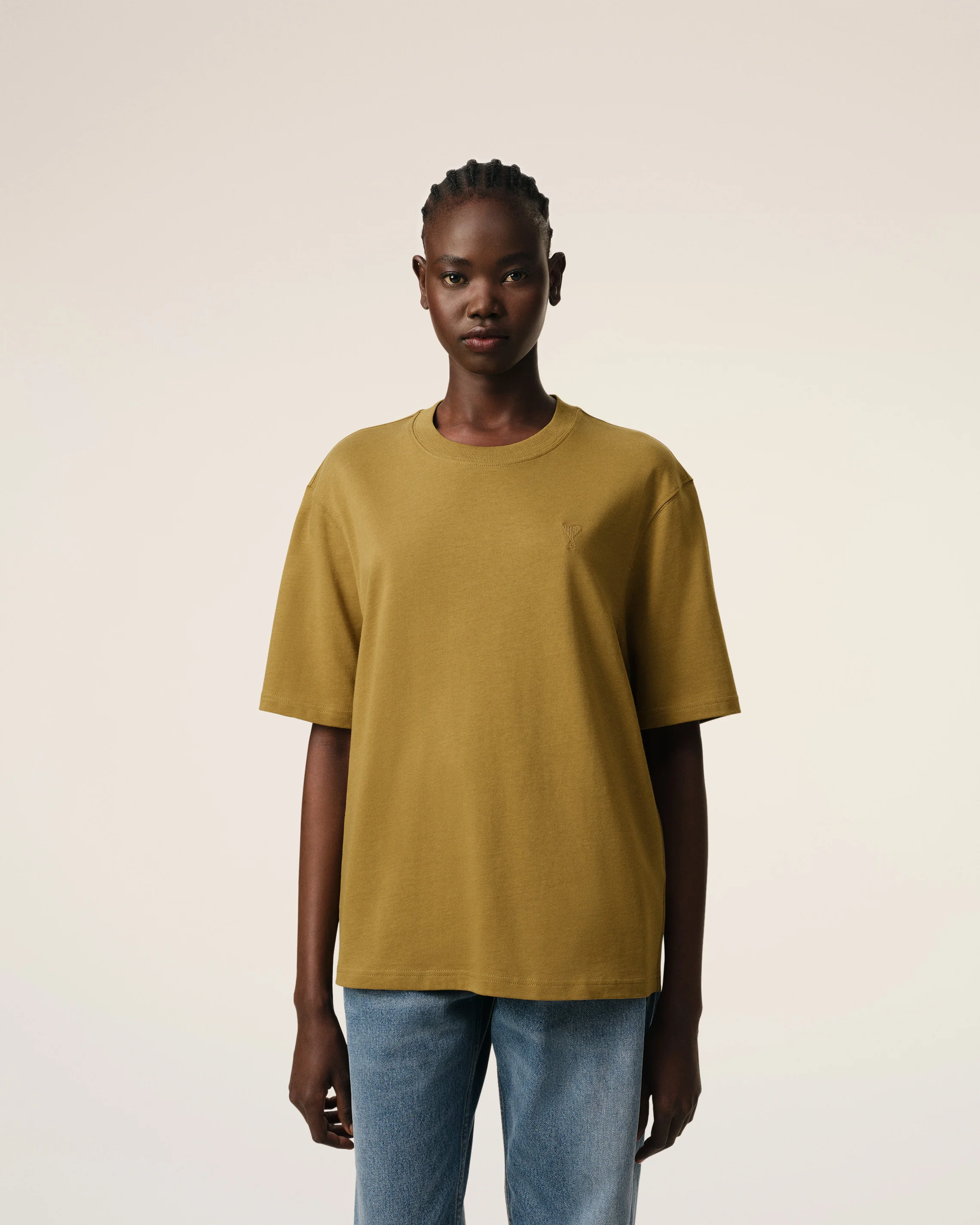 Mustard Cotton Tonal Ami de Coeur T-Shirt