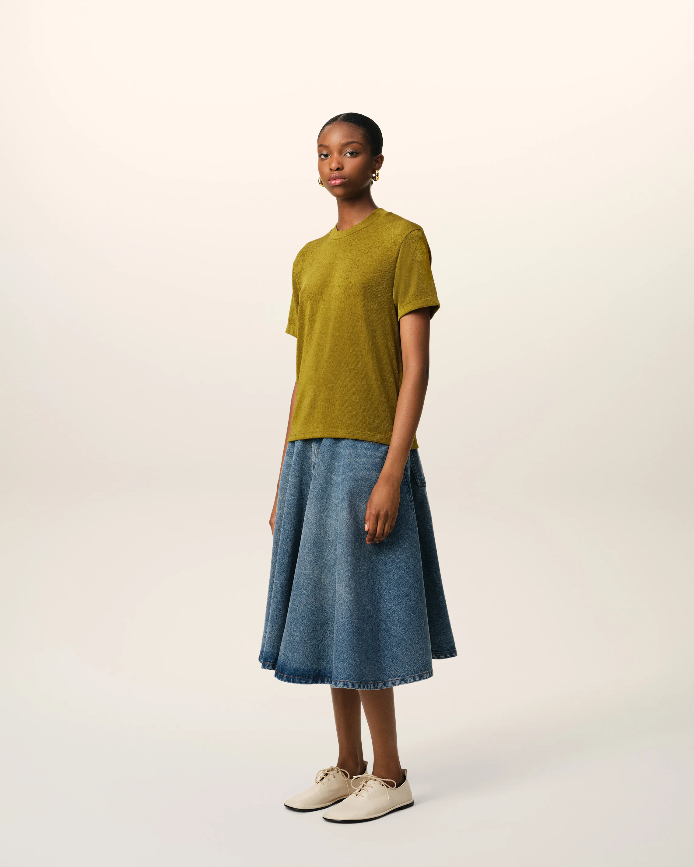 Khaki Rib Jersey Short Sleeve T-Shirt