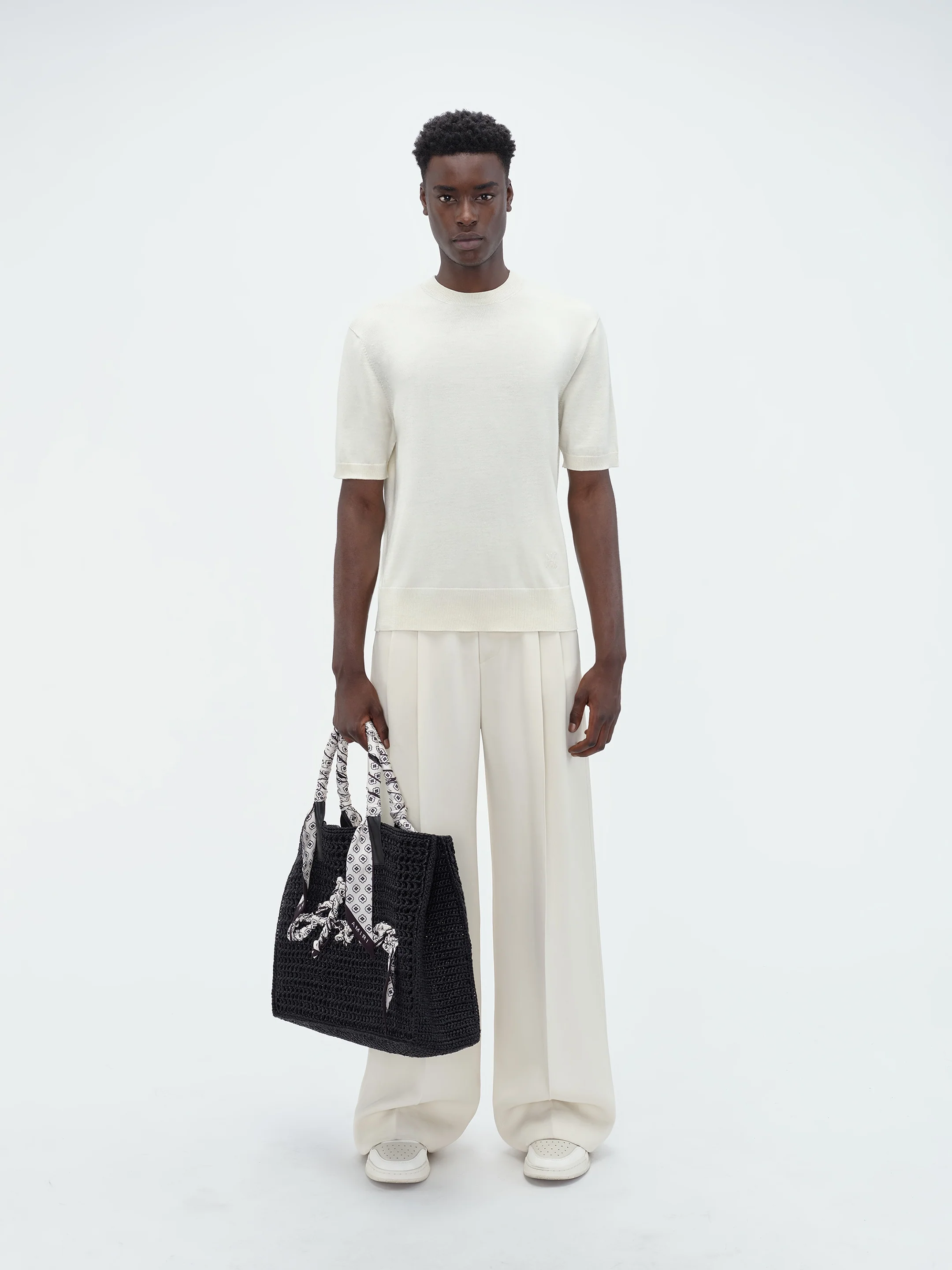 OPEN WEAVE RAFFIA TOTE BAG - Black