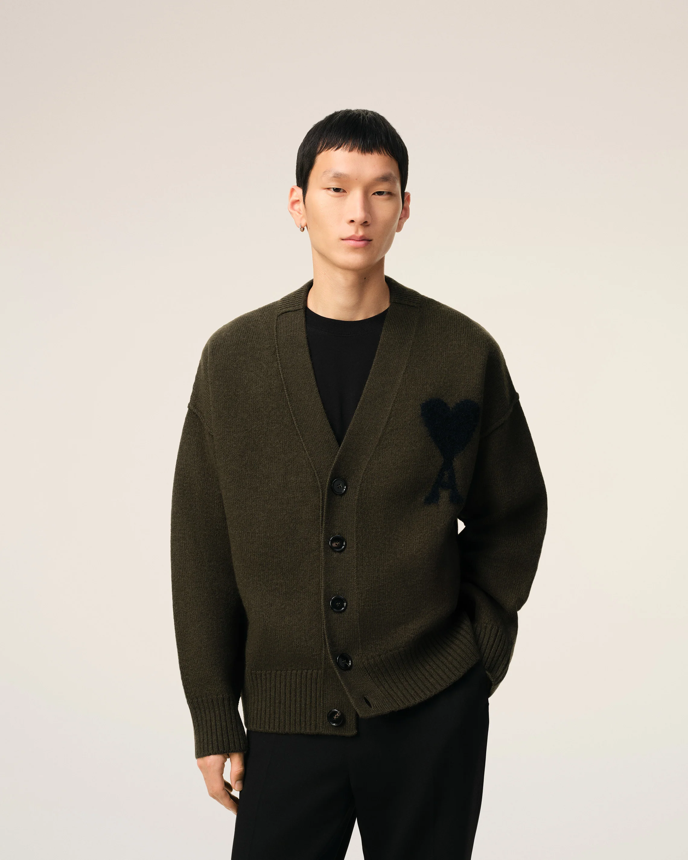 Khaki Wool Ami De Coeur Cardigan