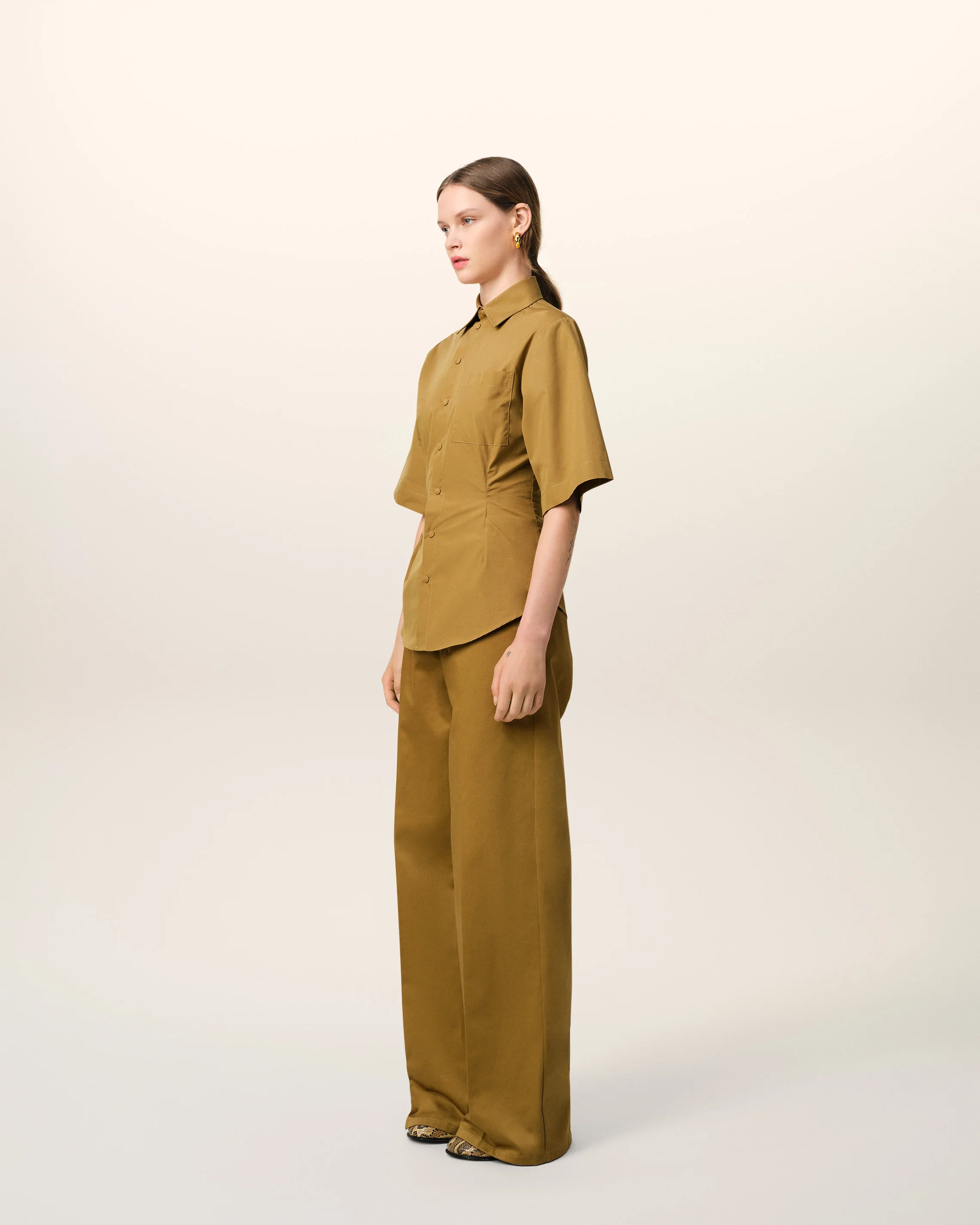 Mustard Cotton Short Sleeve Shirt