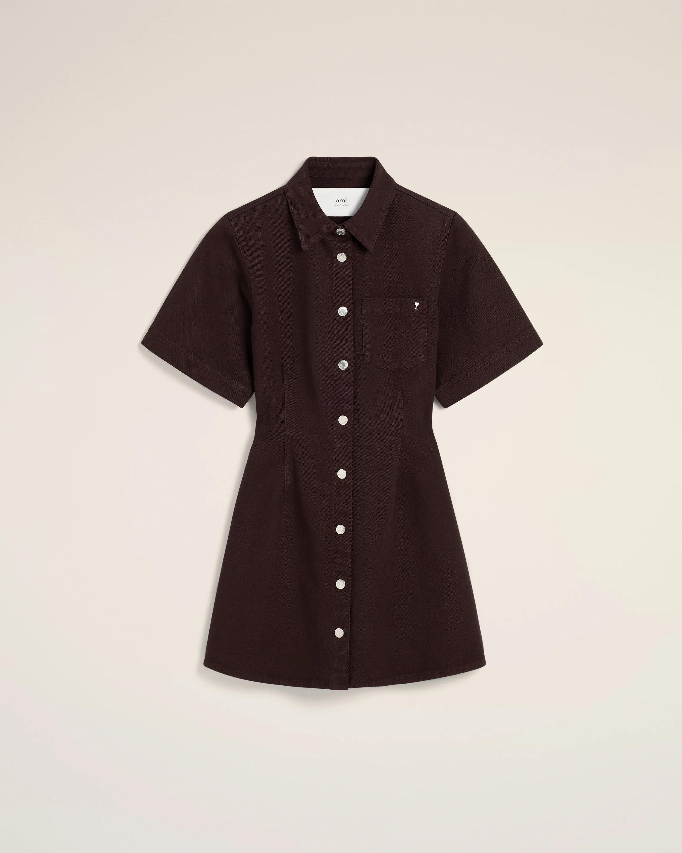 Burgundy Cotton Short Sleeve Shirt Dress