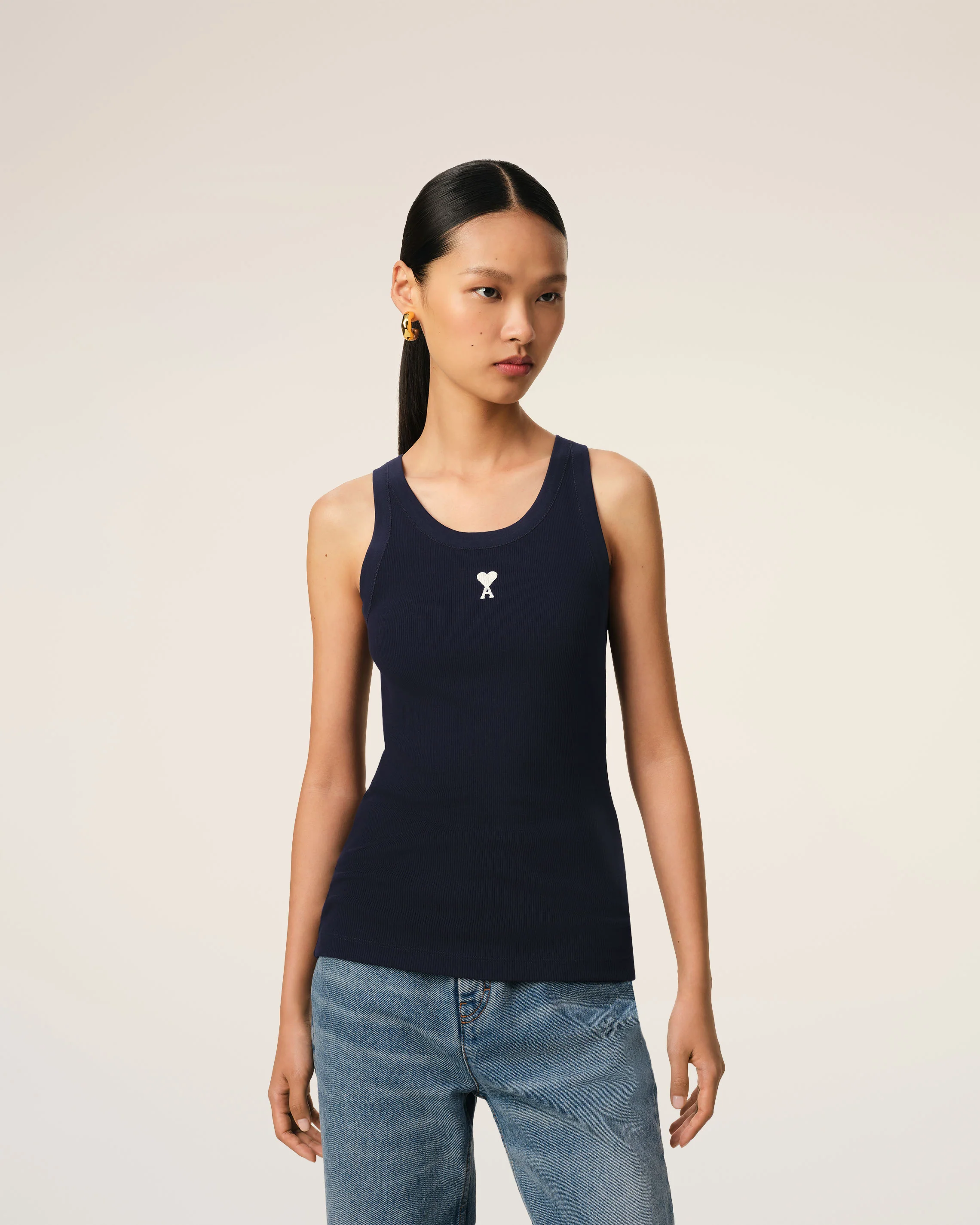 Navy Cotton Rib Ami de Coeur Tanktop