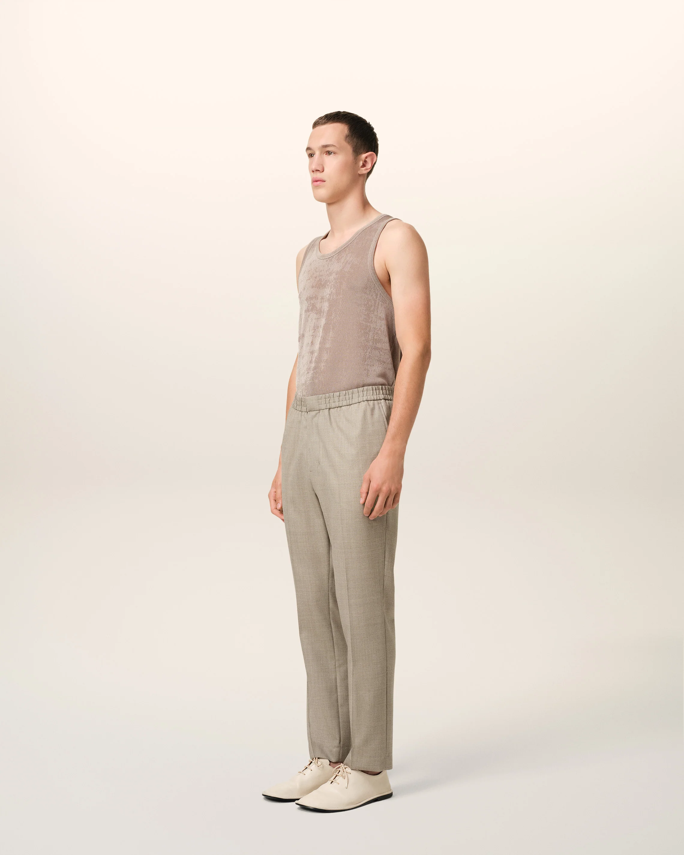 Beige Wool Elasticated Waist Trousers