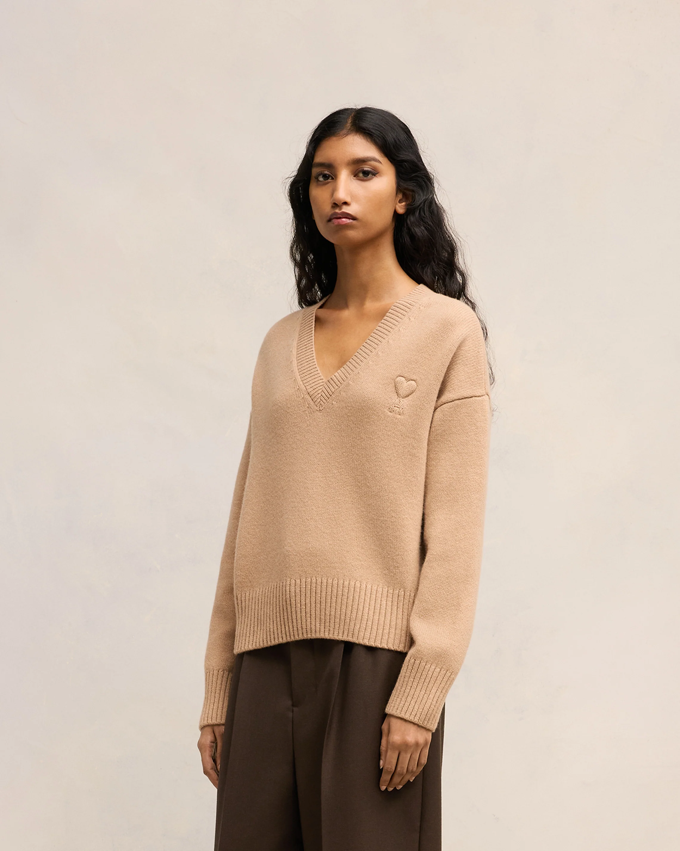 Embossed Ami de Coeur V Neck Sweater