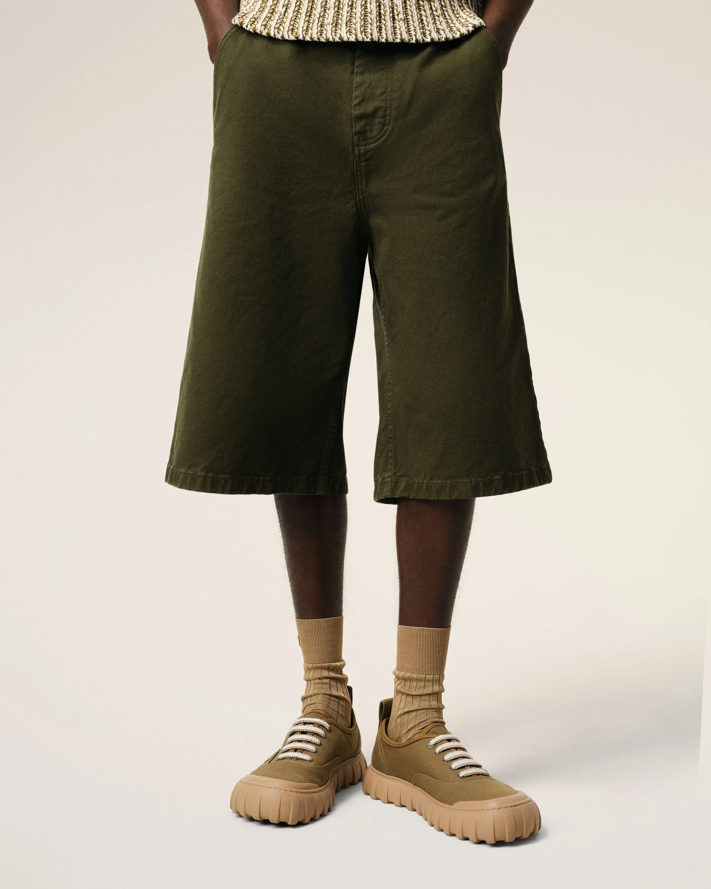 Khaki Cotton Low Top Tempo Canvas Sneakers