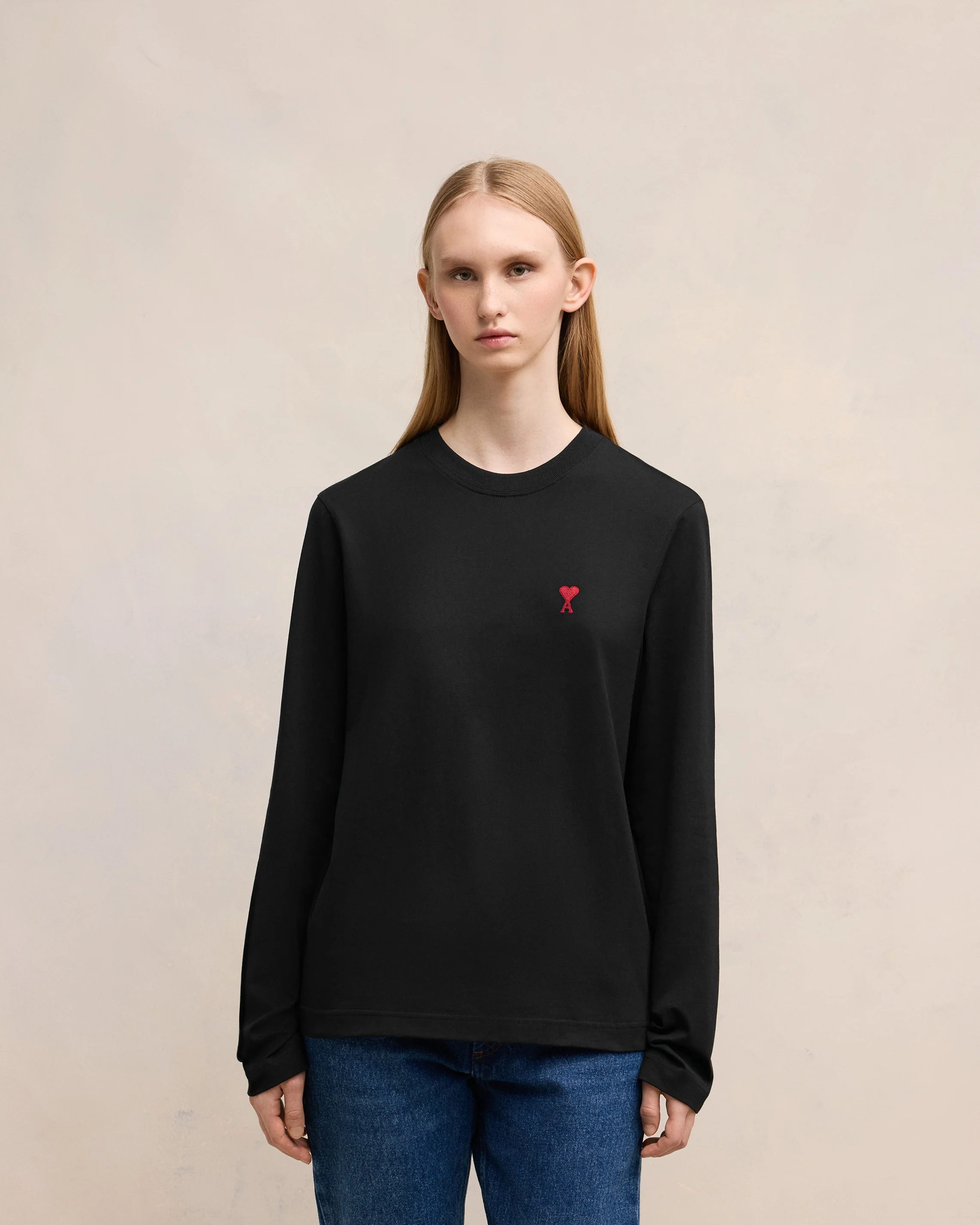 Black Cotton Ami de Coeur Long Sleeves T-Shirt