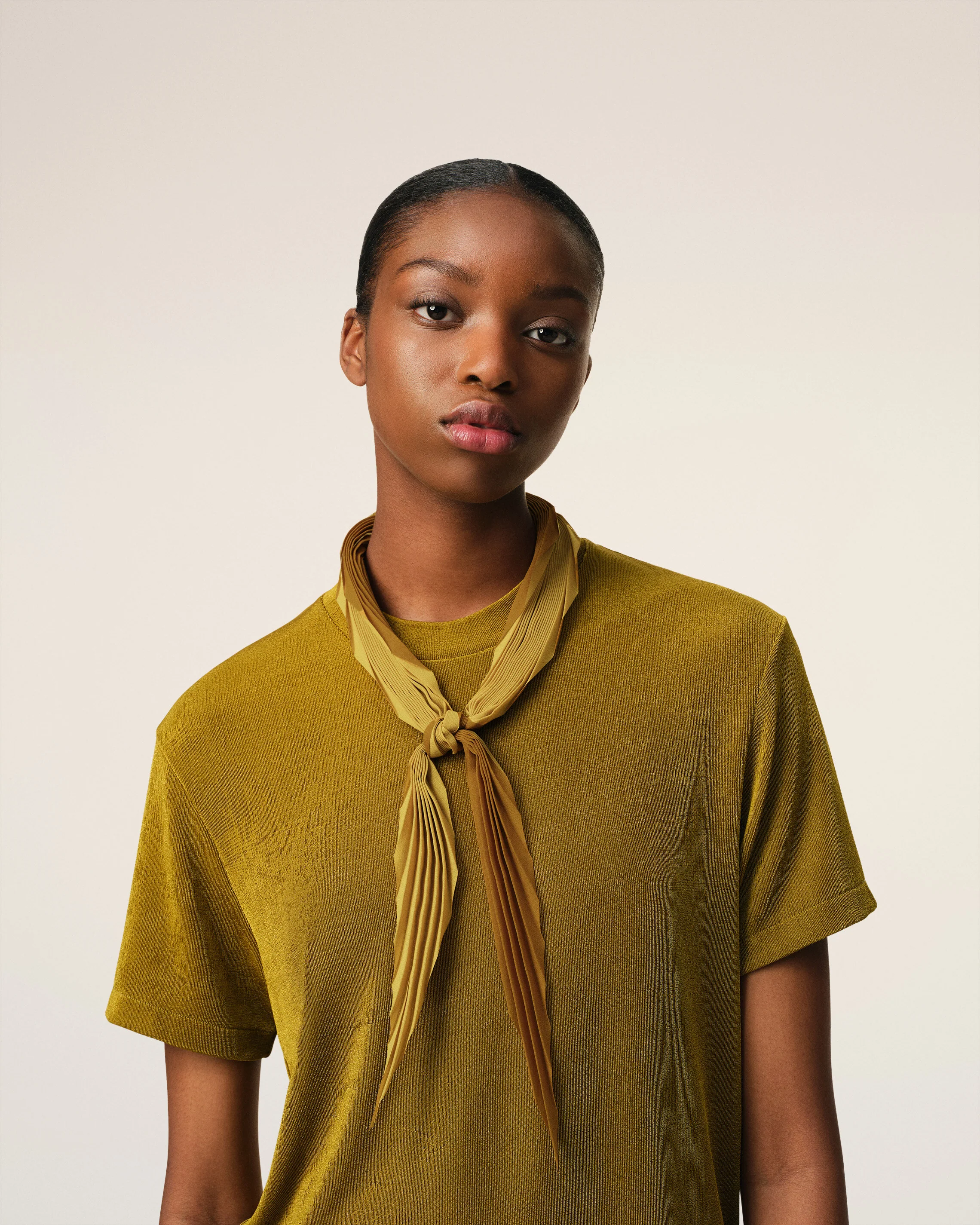 Mustard Pleated Diamond Shaped Scarf