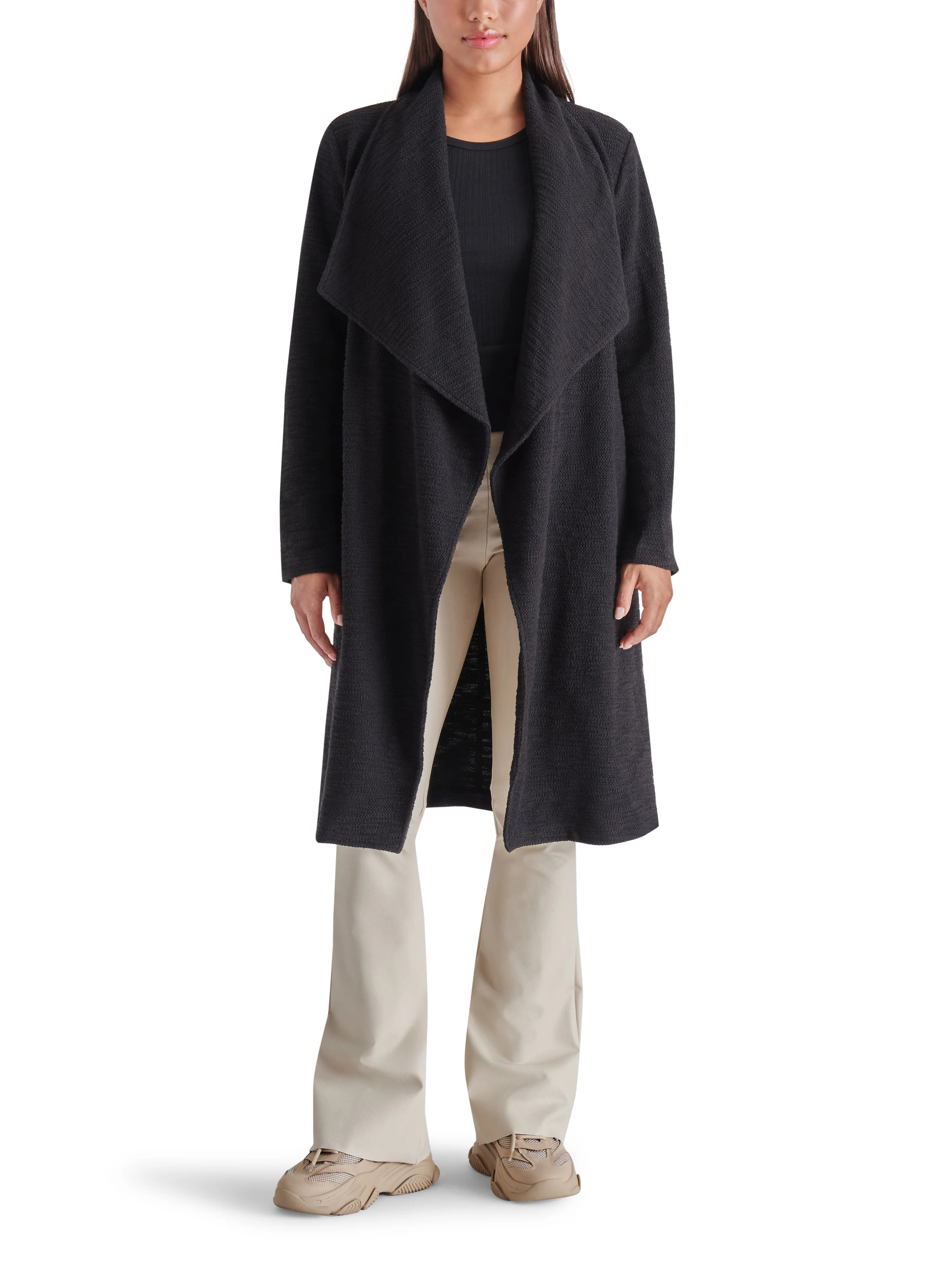 DRAPE FRONT SLUB KNIT JACKET BLACK