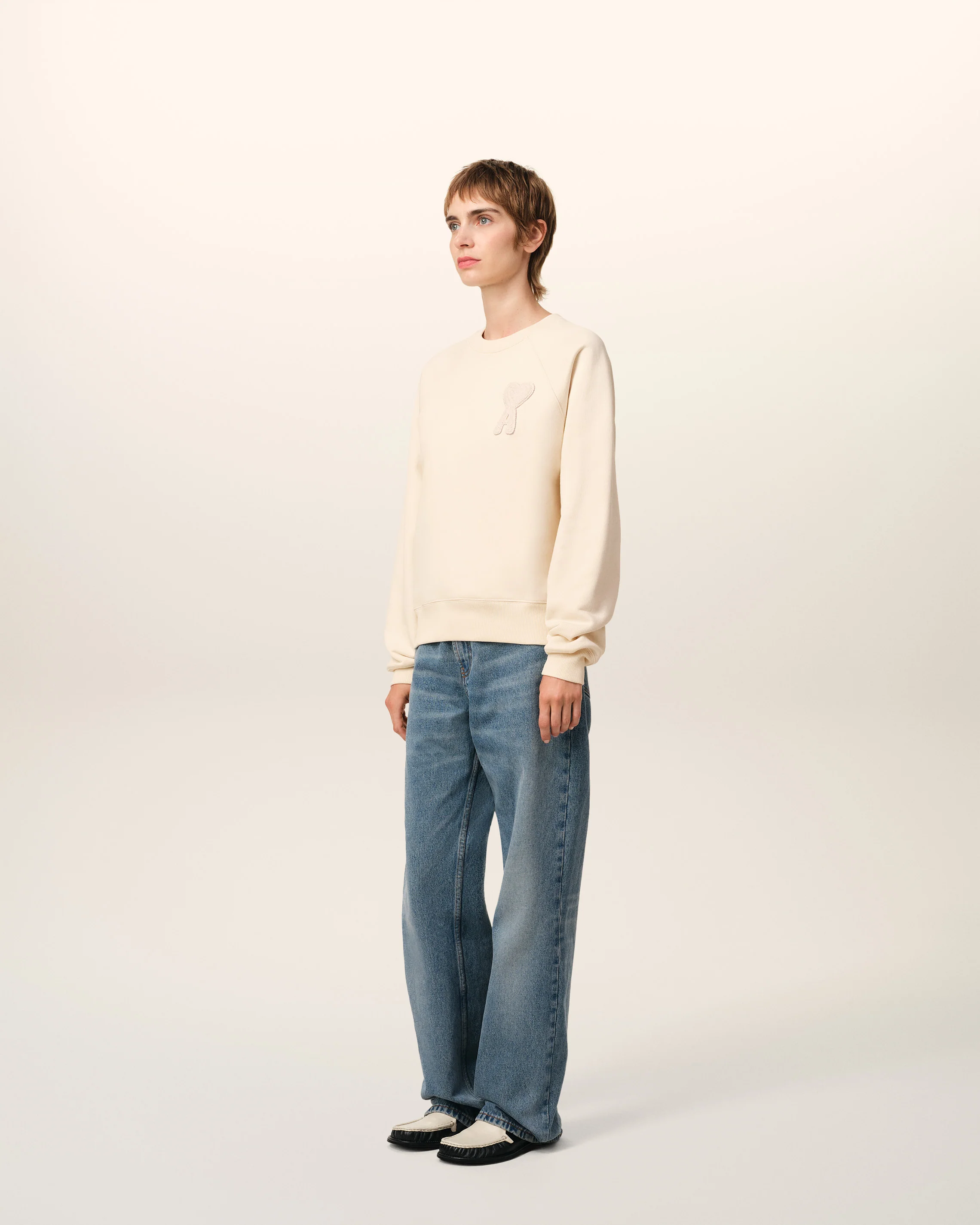 Beige Cotton Ami de Coeur Patch Sweatshirt
