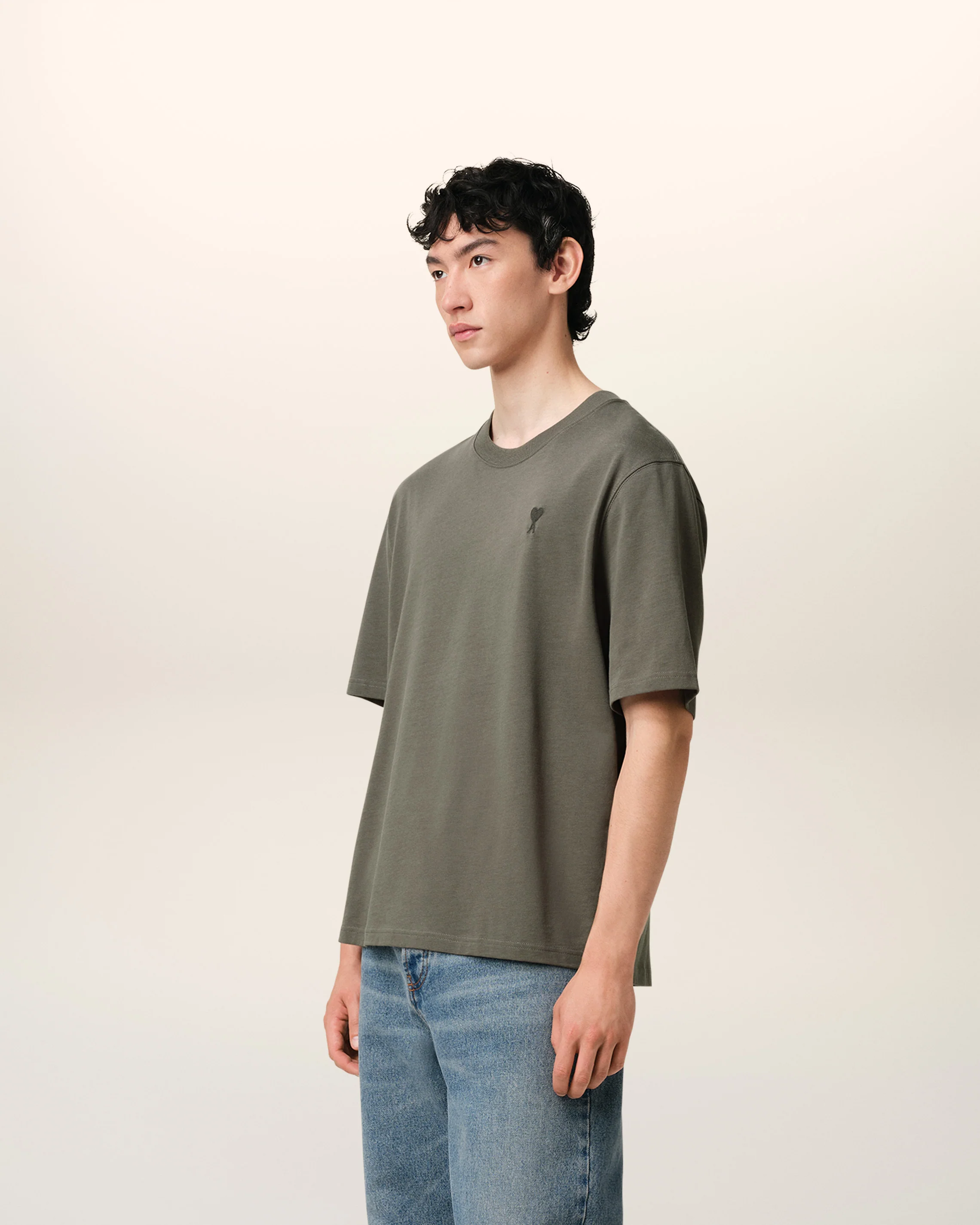 Taupe Cotton Tonal Ami de Coeur T-Shirt