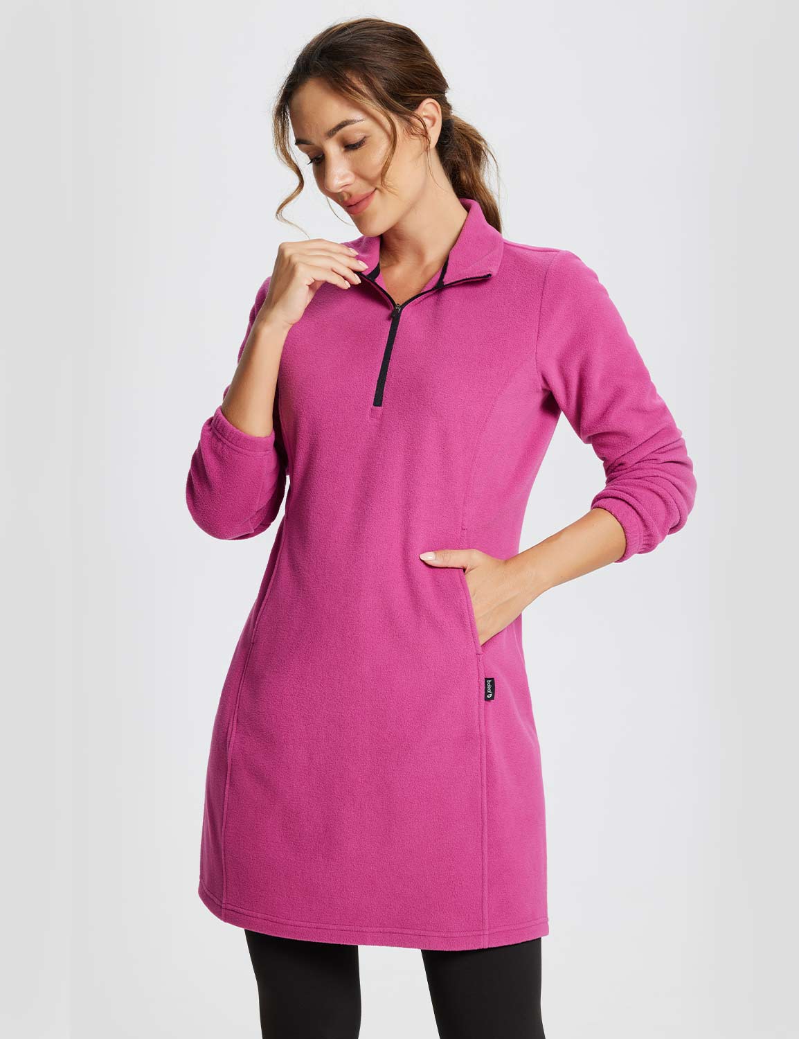 Long-Sleeve Quarter Zip Thermal Tunic Dress