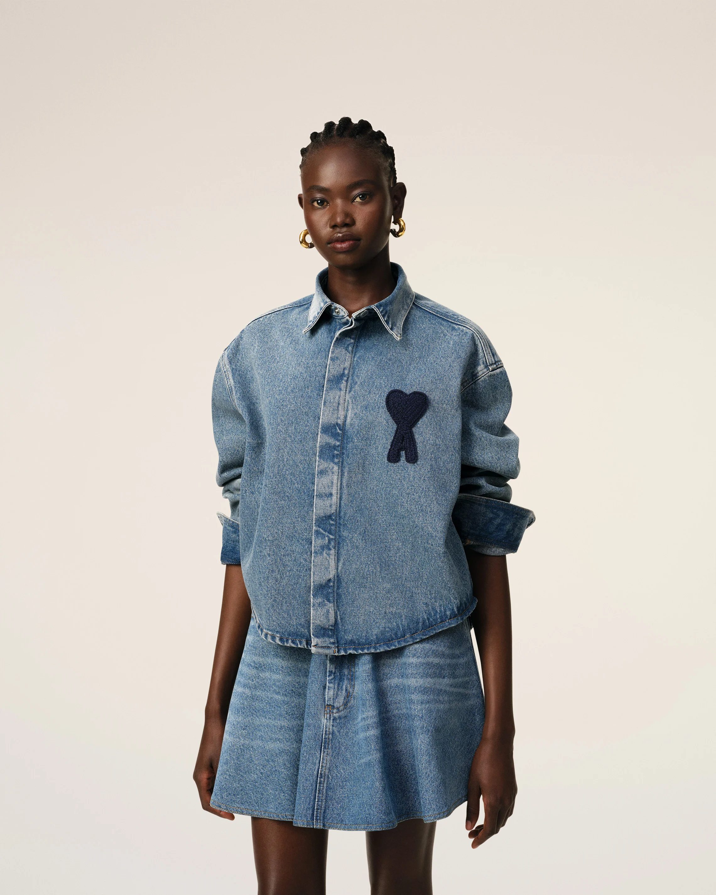 Blue Cotton Ami de Coeur Cropped Shirt