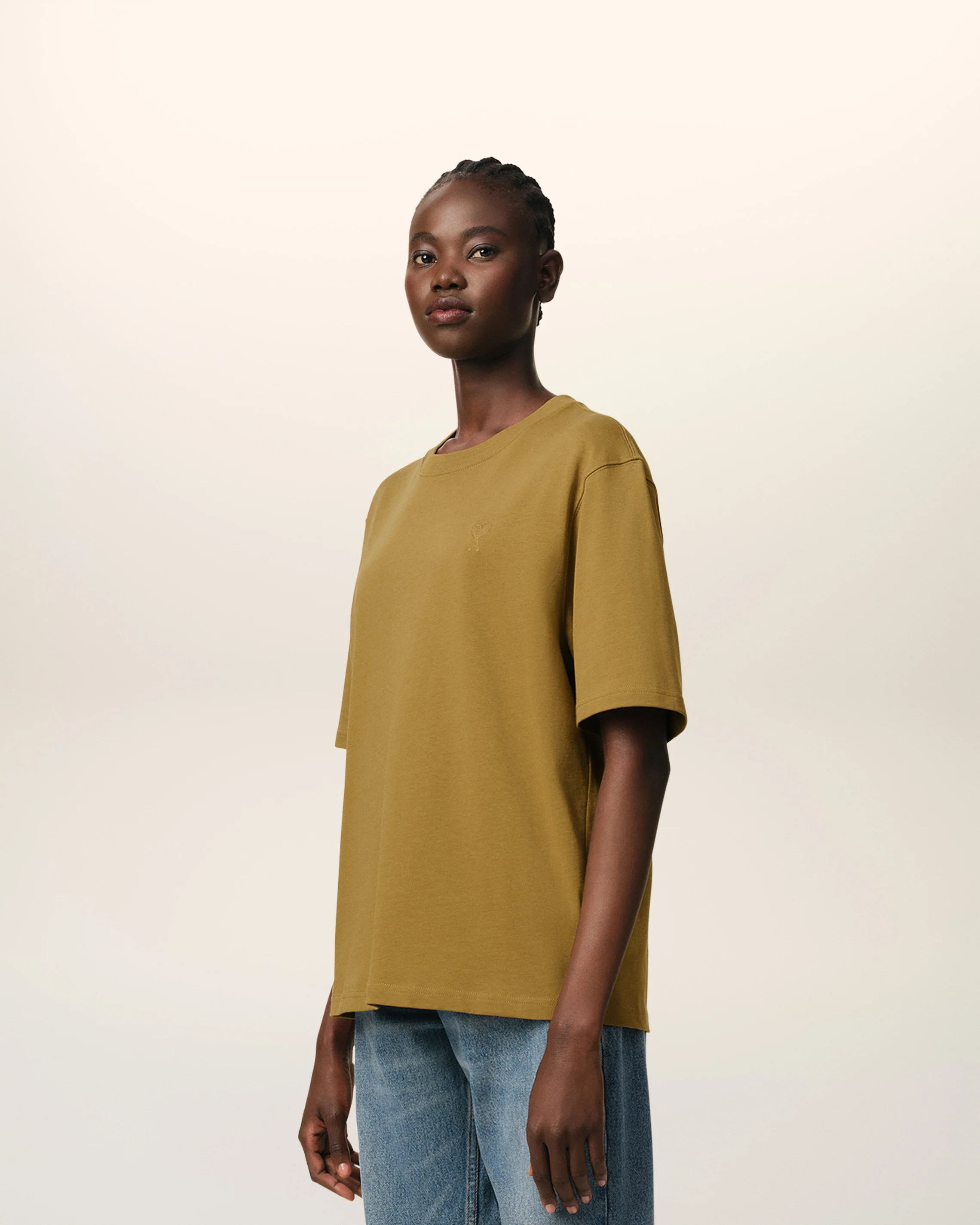 Mustard Cotton Tonal Ami de Coeur T-Shirt