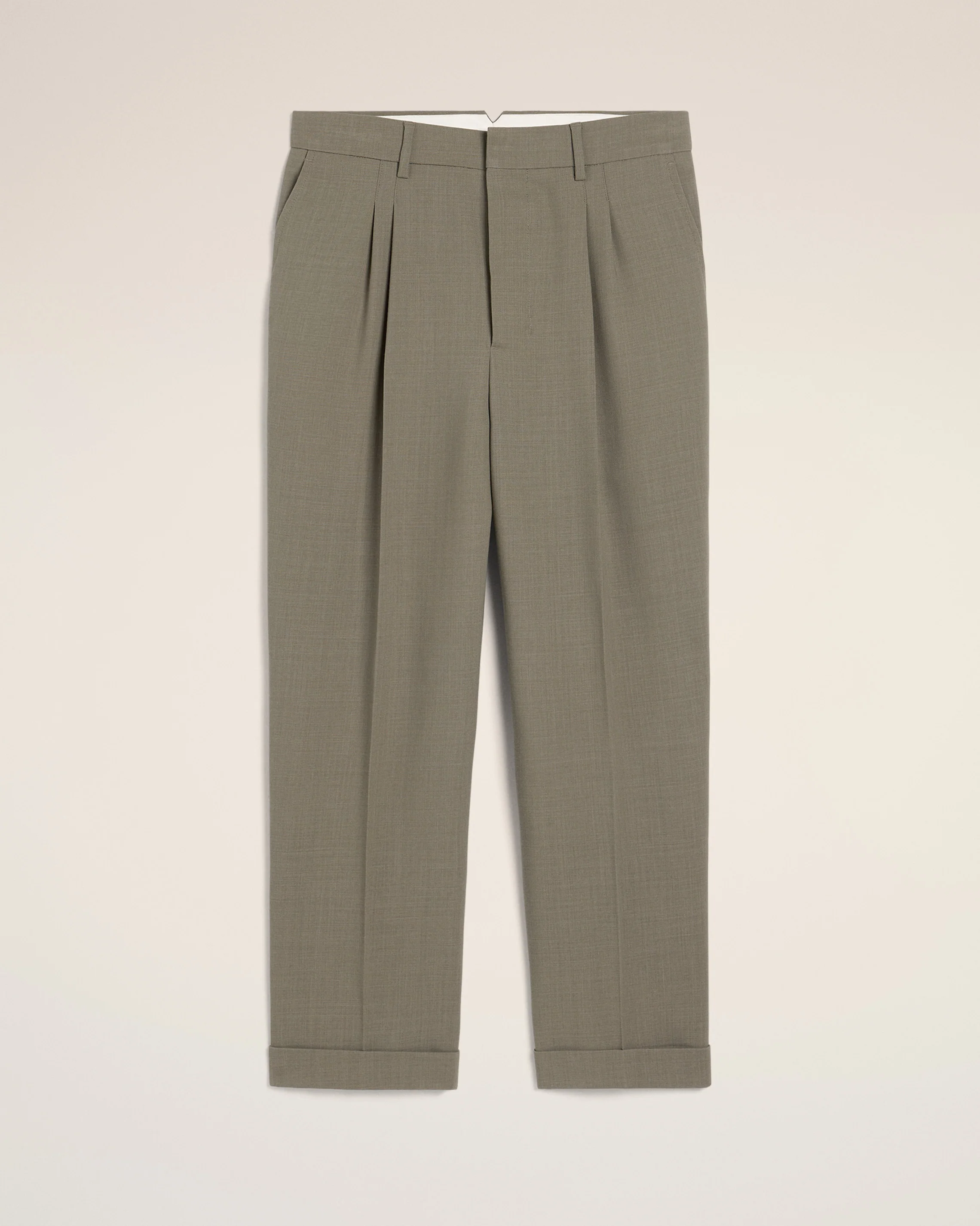 Taupe Wool Carrot Fit Trousers