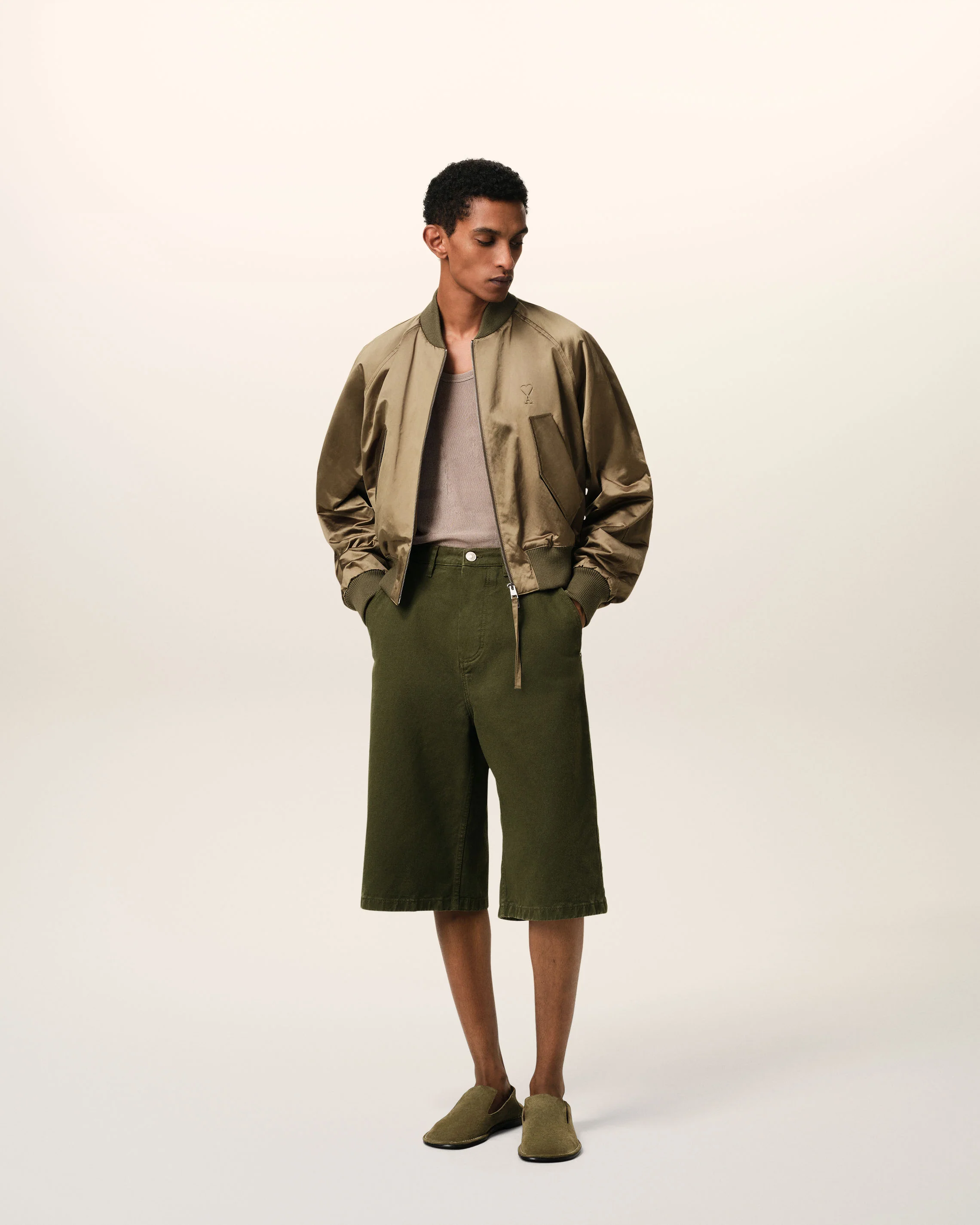 Green Cotton Wide Fit Bermuda Short