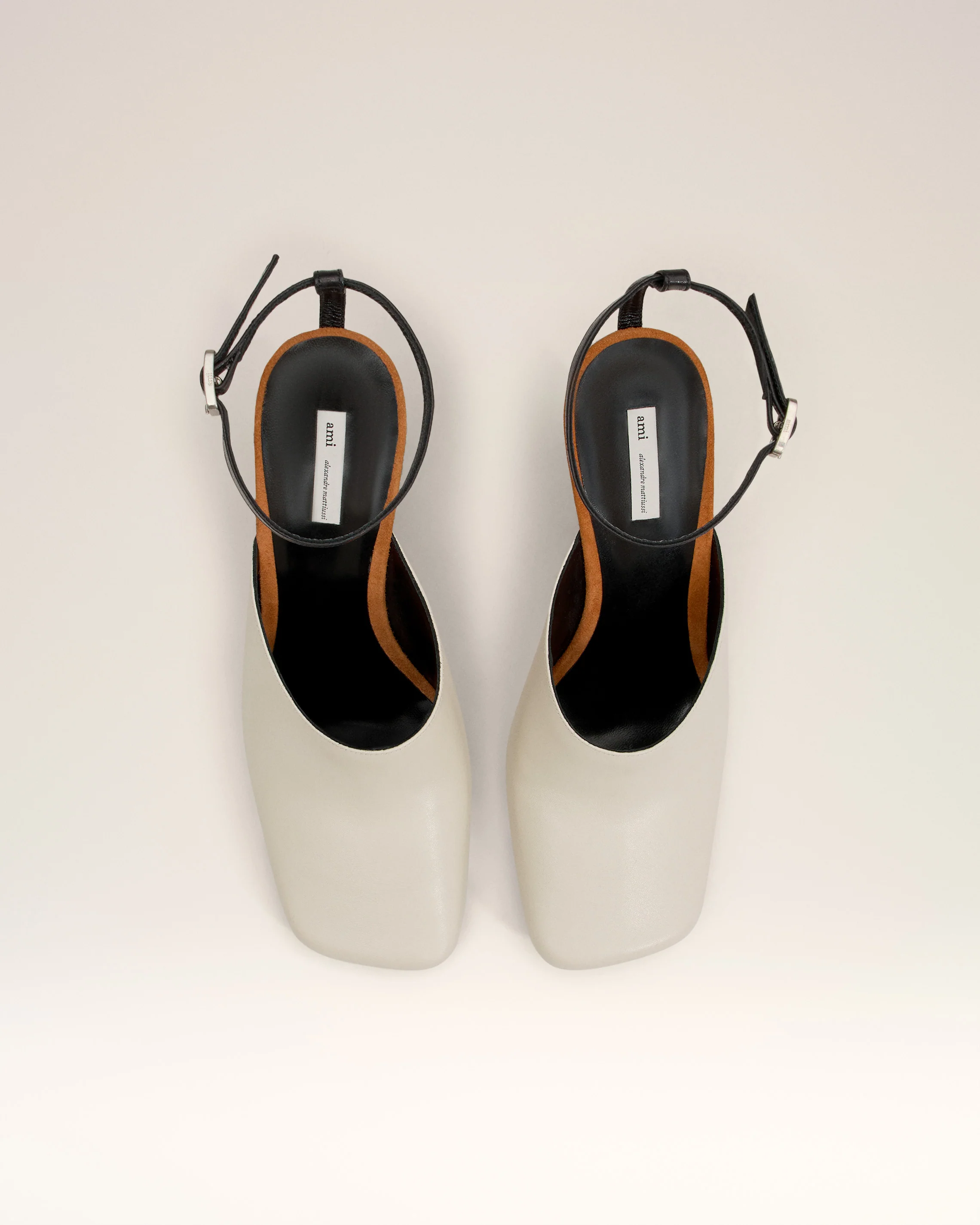 Beige Leather Wedge Mules