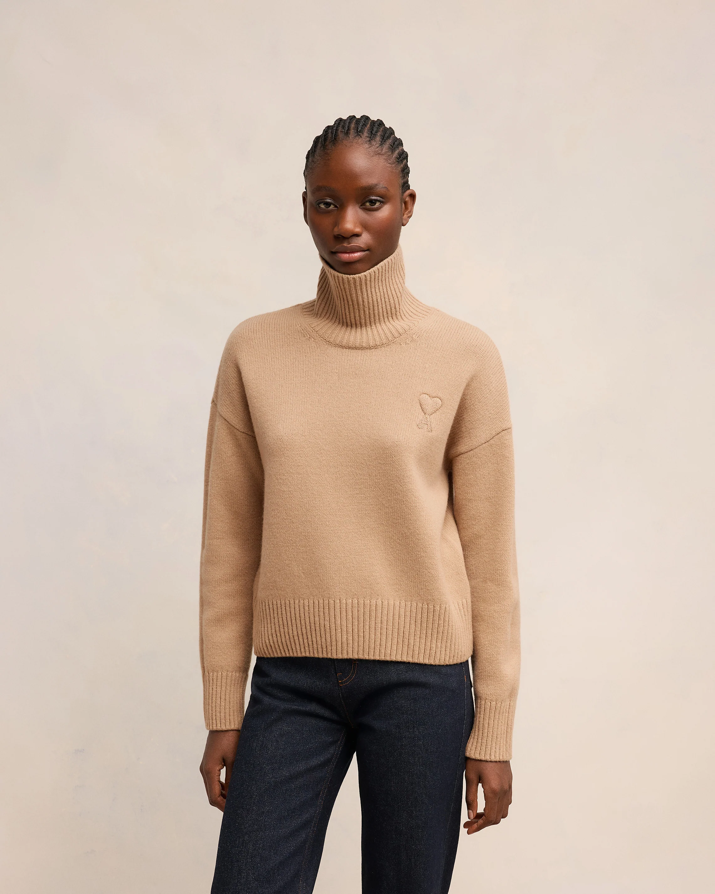 Embossed Ami de Coeur Funnel Neck Sweater