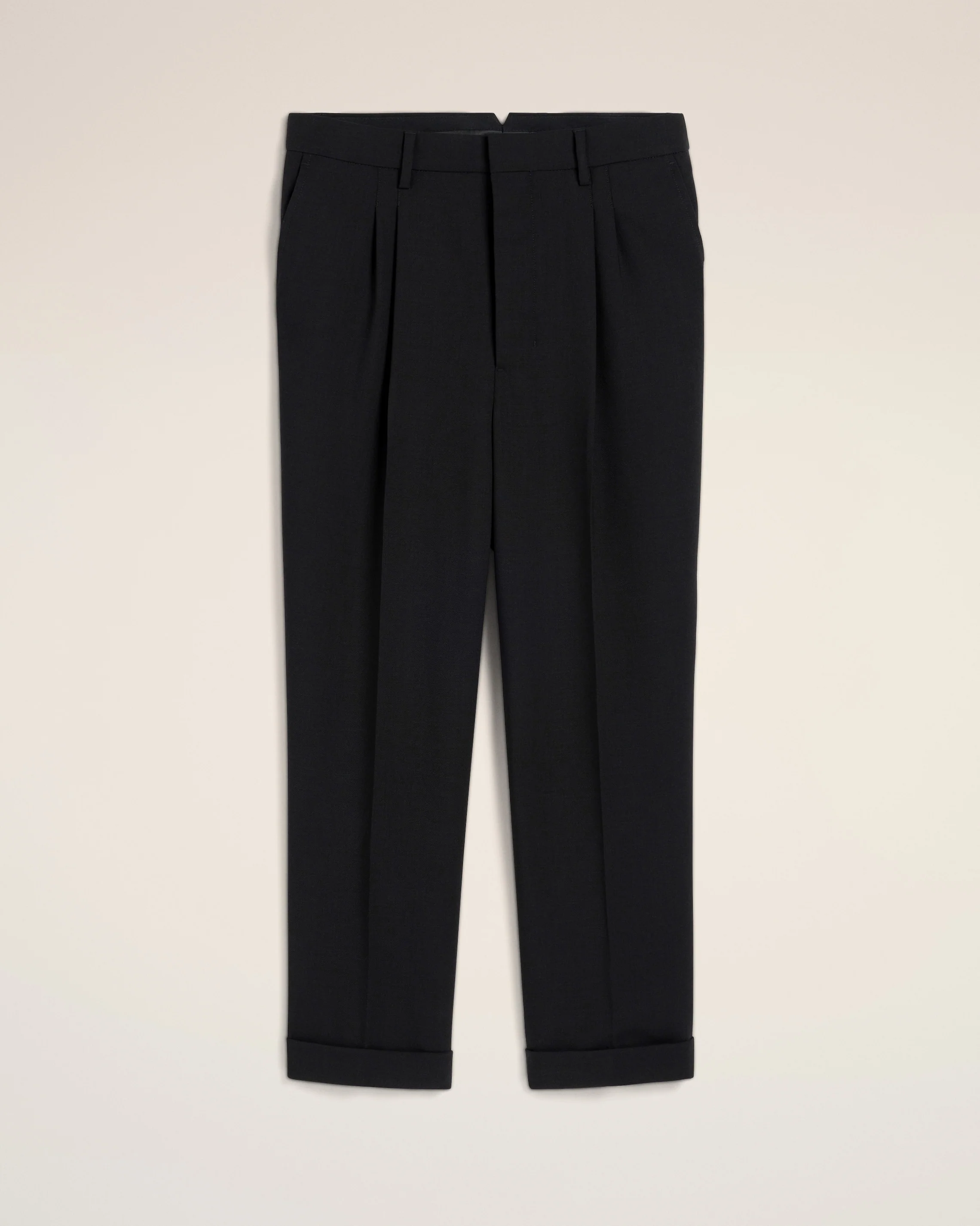 Black Wool Carrot Fit Trousers