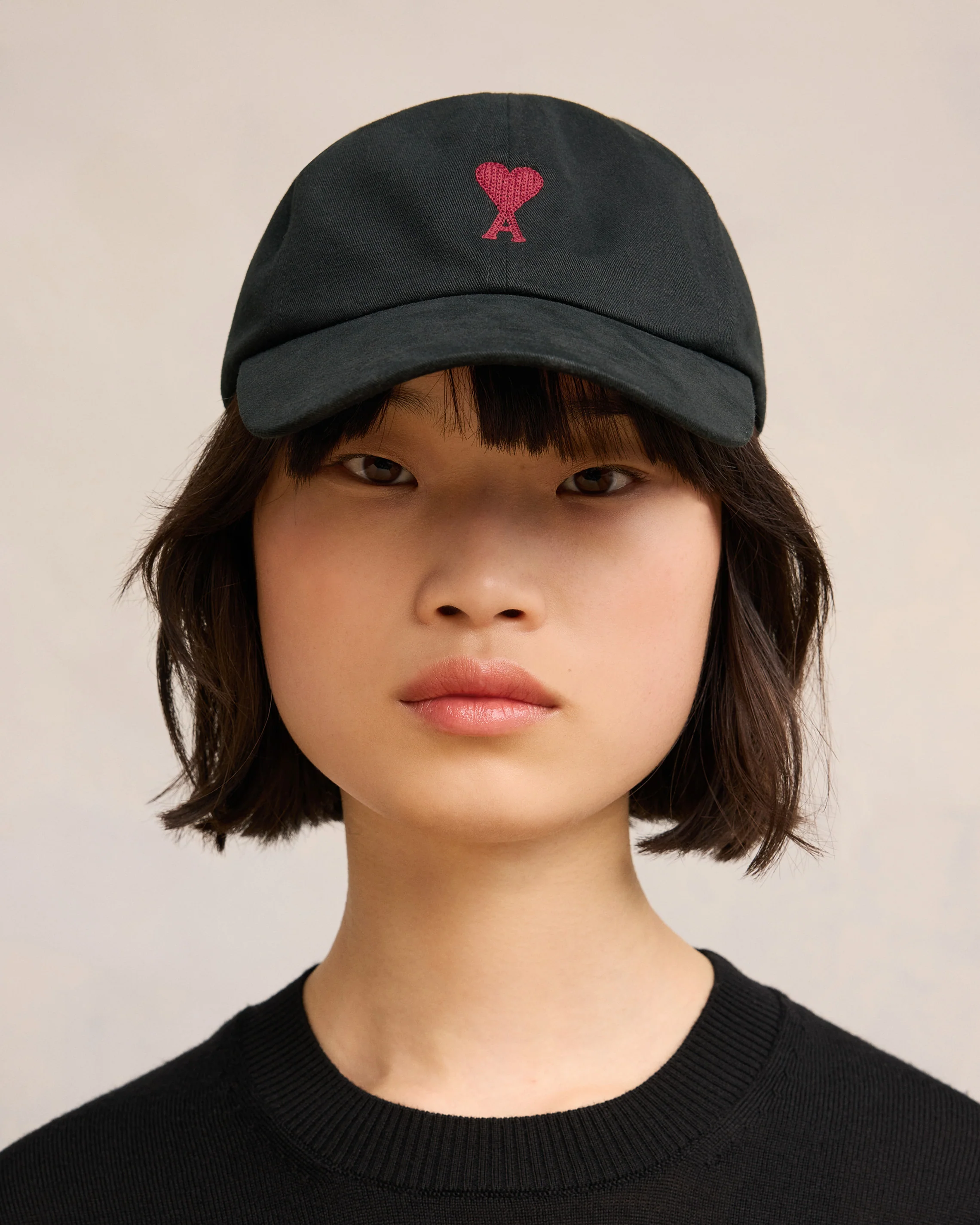 Black Cotton Ami de Coeur Embroidery Cap