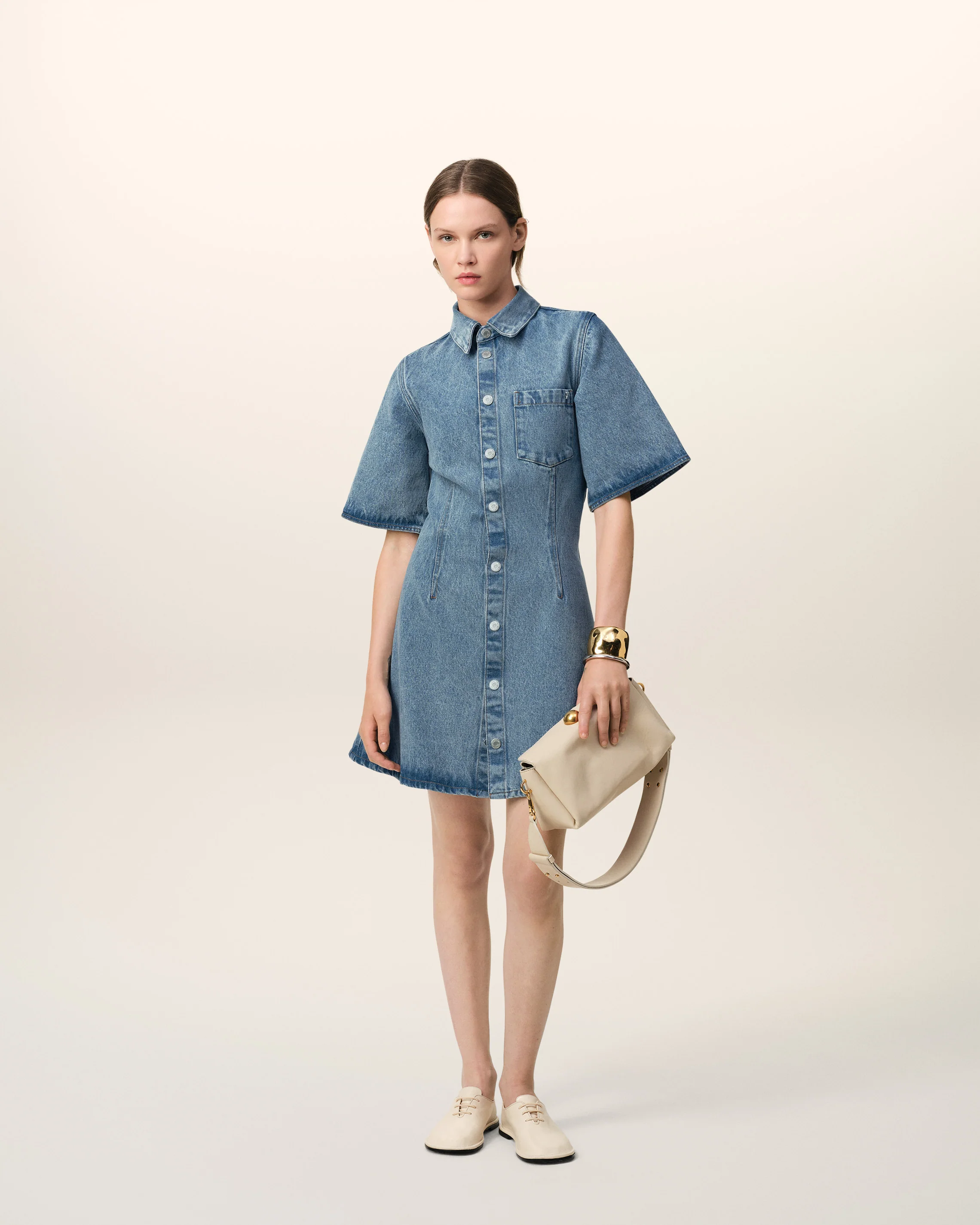Blue Cotton Short Sleeve Shirt Dress