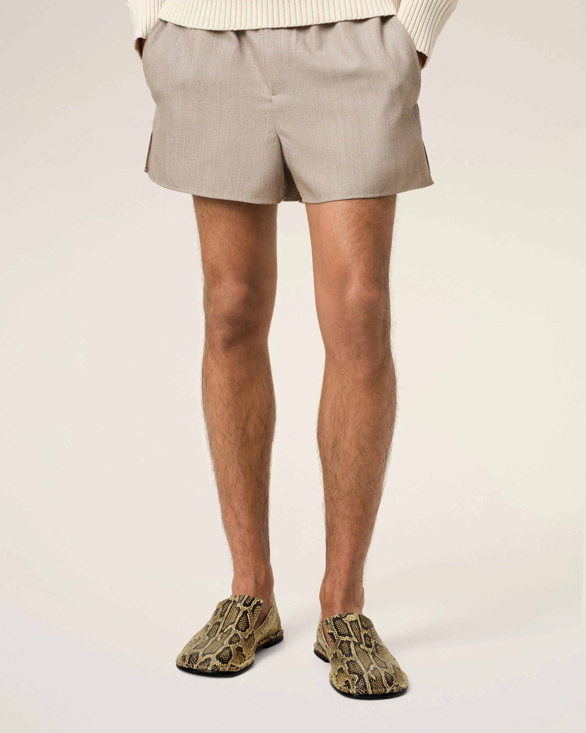 Beige Leather Midi Slippers