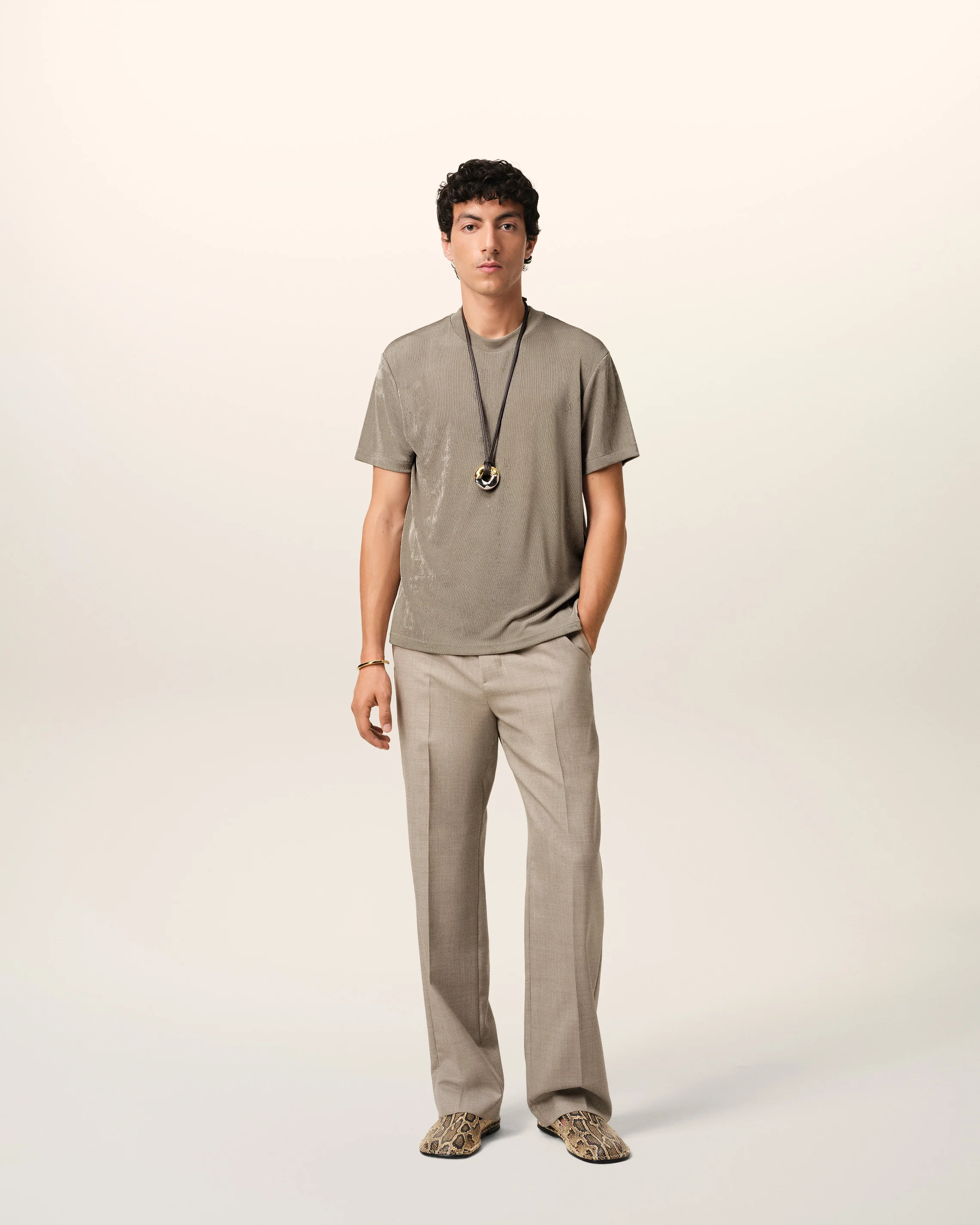 Beige Rib Jersey Short Sleeve T-Shirt