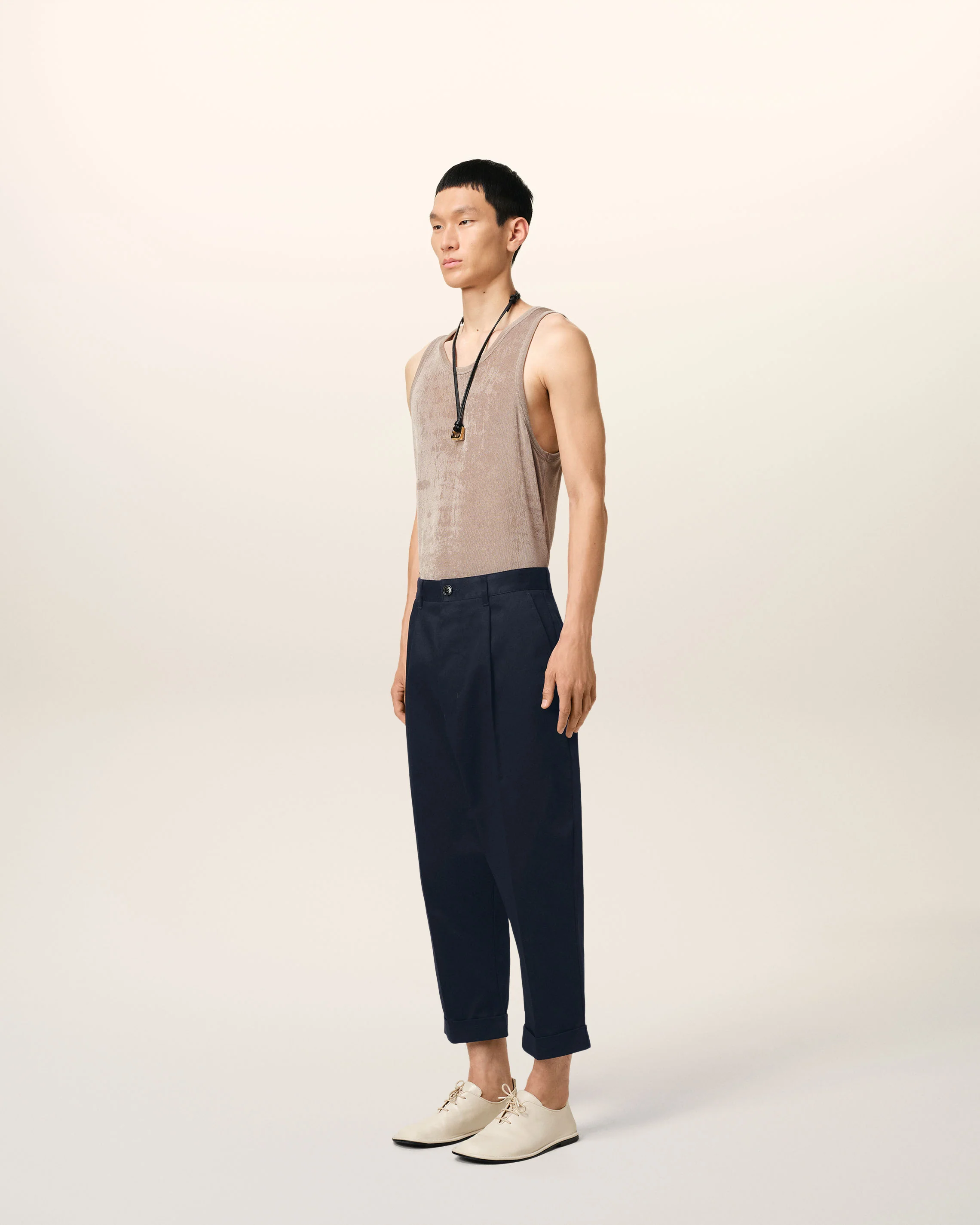 Navy Cotton Carrot Oversized Trousers