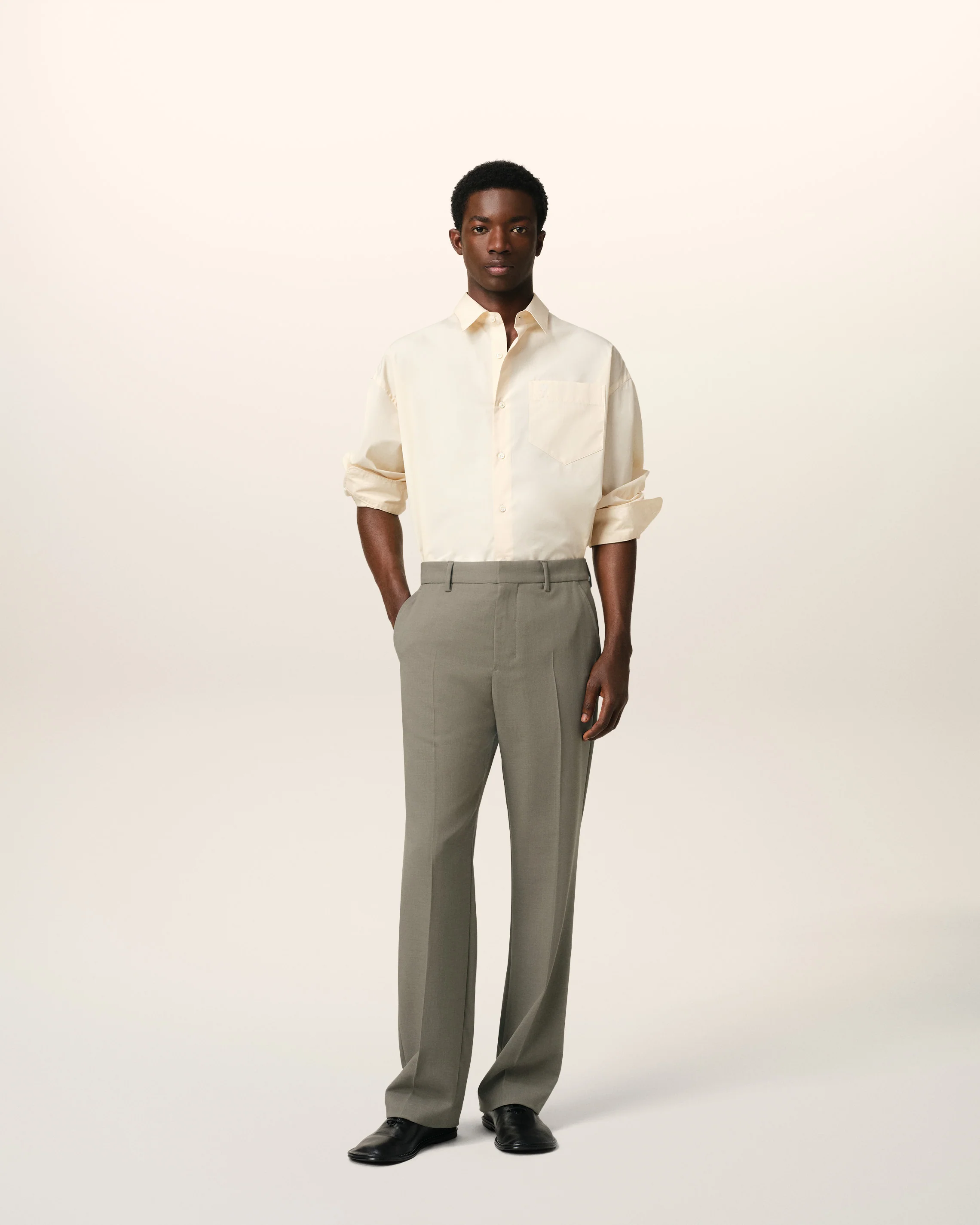 Taupe Wool Straight Fit Trousers