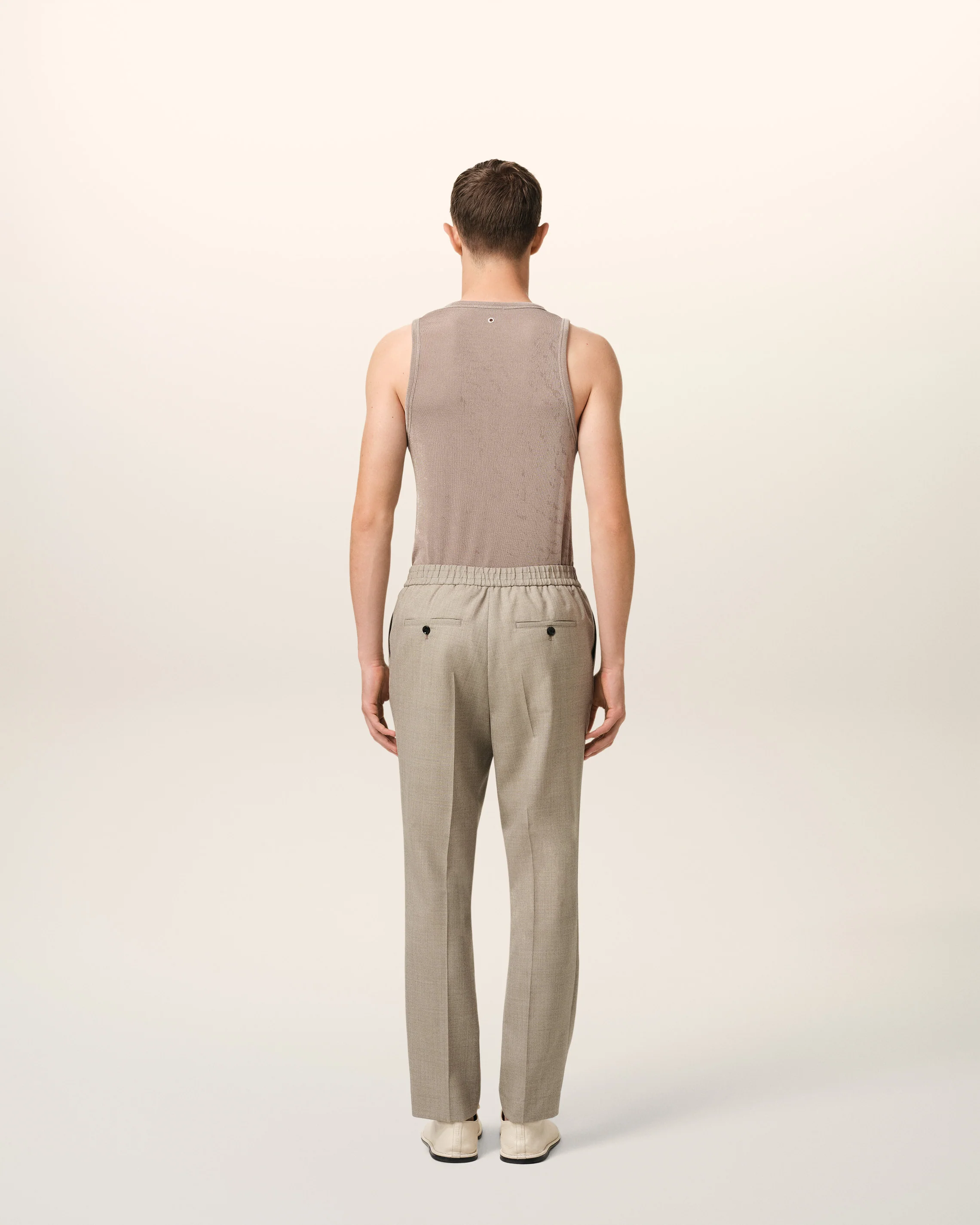 Beige Wool Elasticated Waist Trousers
