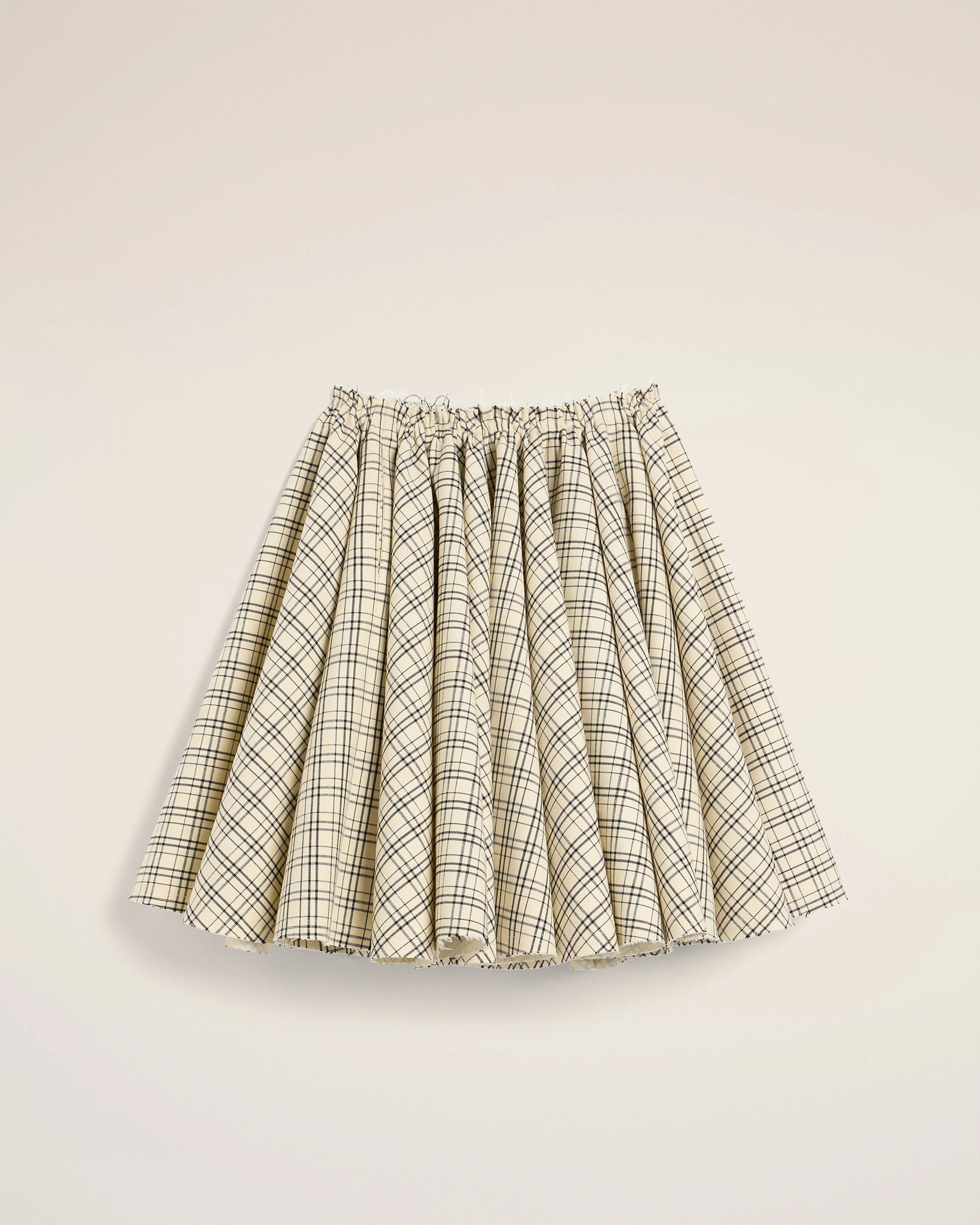 Beige Checked Wool Skirt With Godets