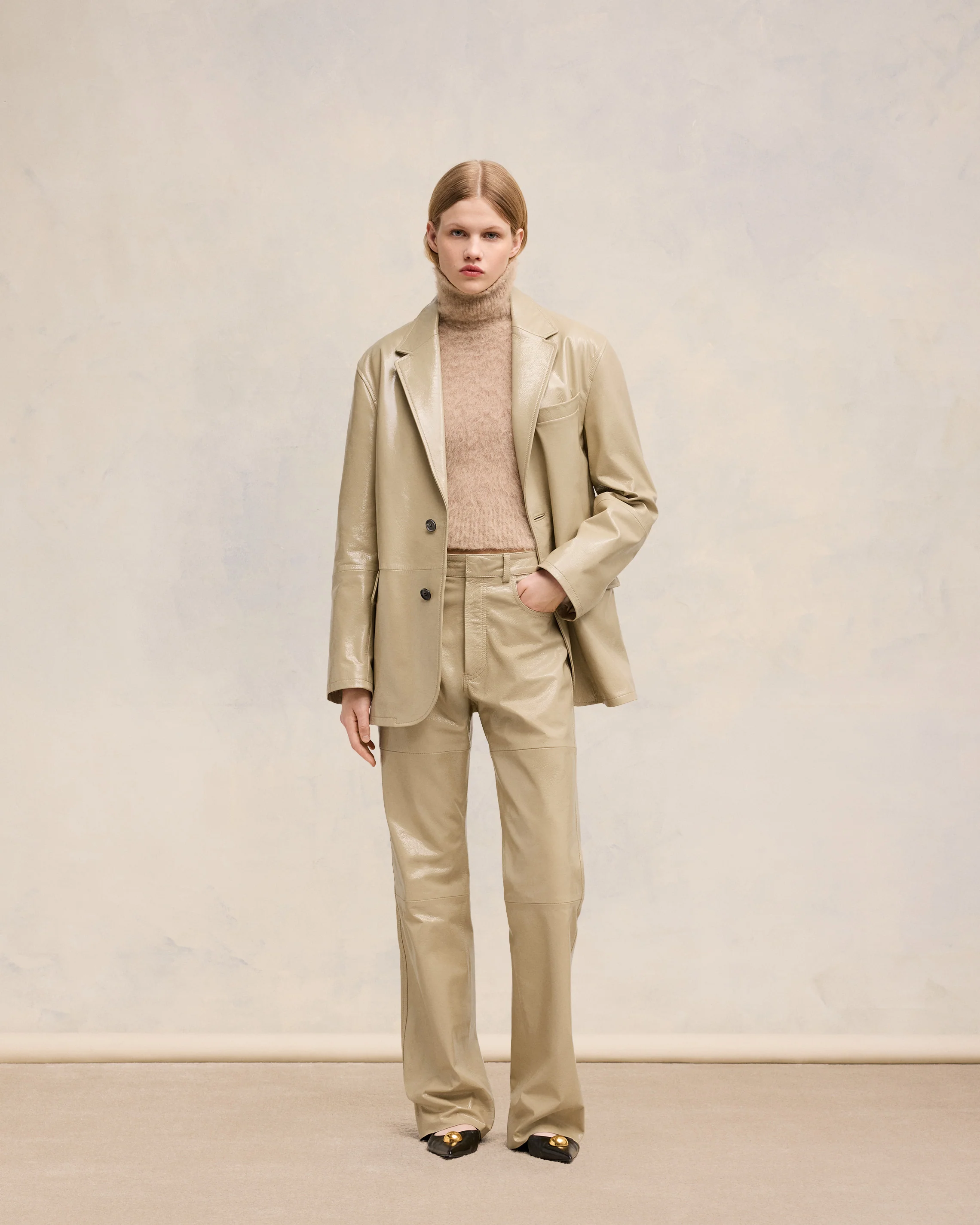 Leather Two Buttons Jacket