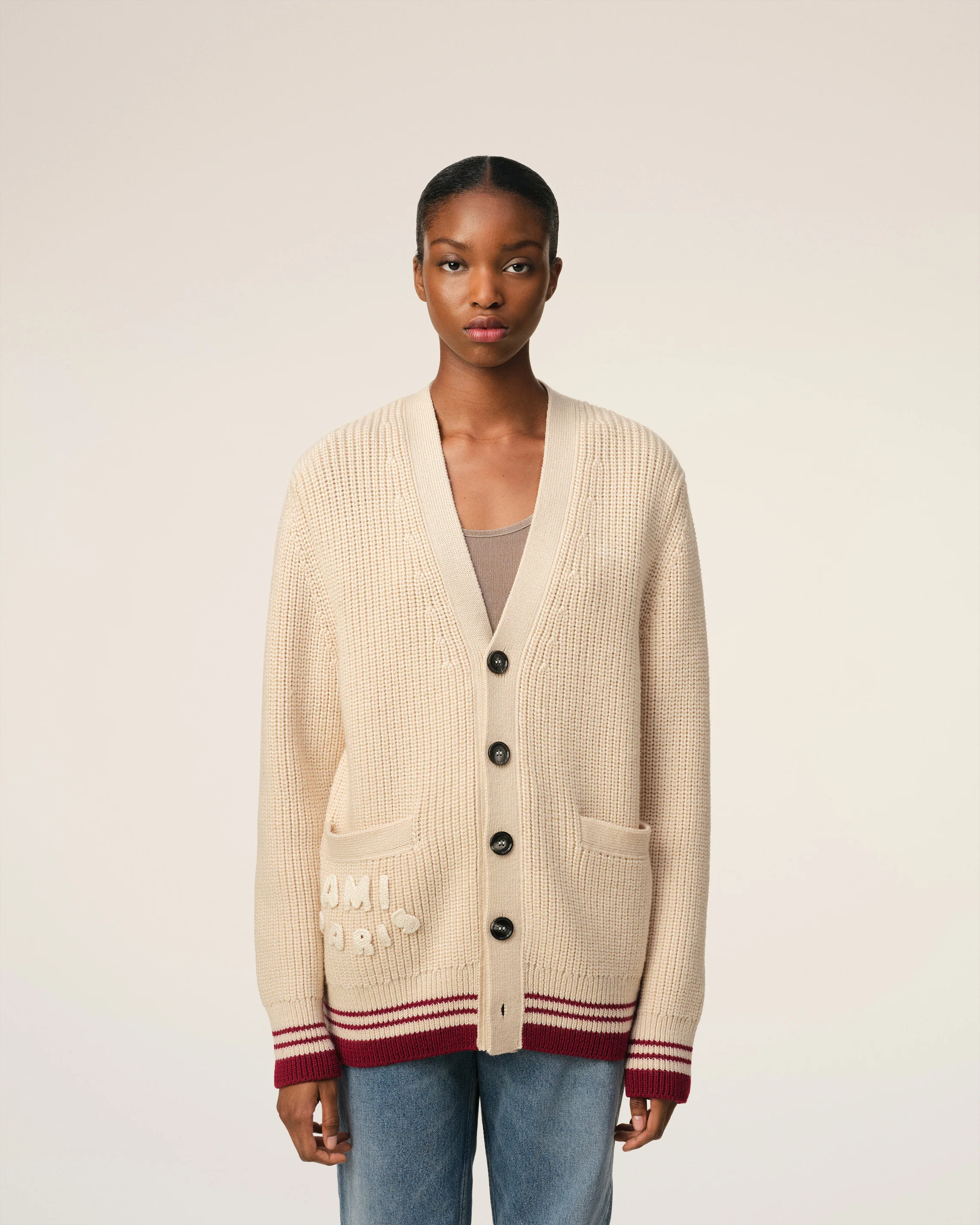 Beige Wool Ribbed Sweater