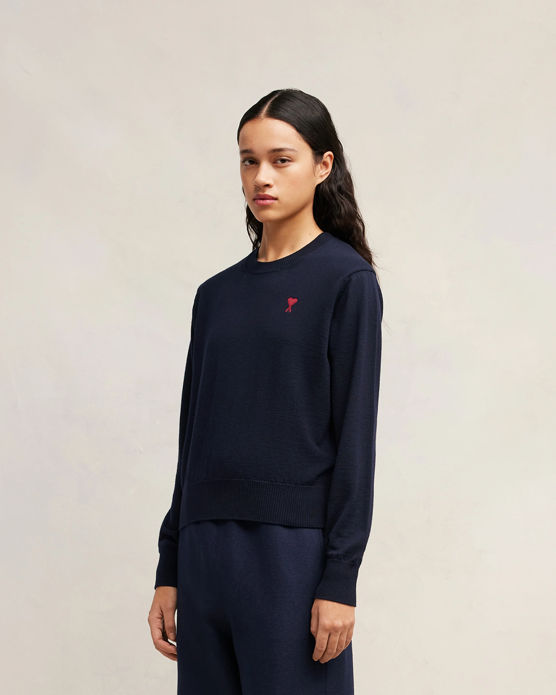Navy Wool Ami de Coeur Crew Neck Sweater
