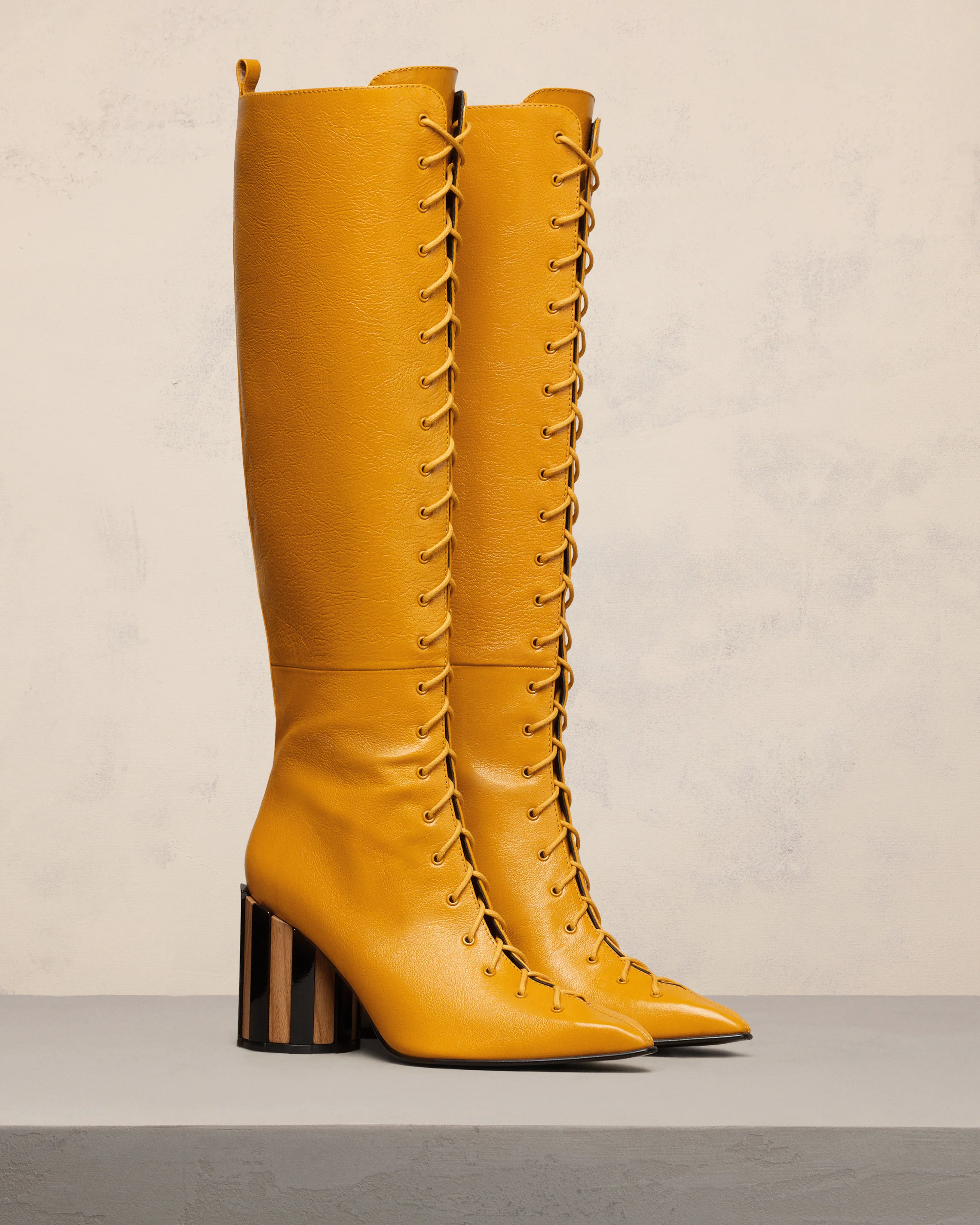 Pointed Toe Lace-Up Knee High Boots
