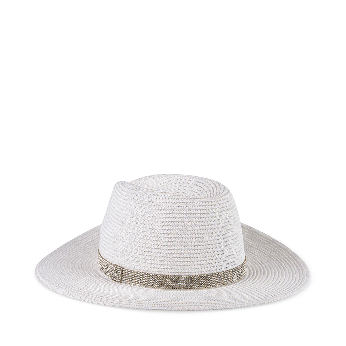 SUN HAT WITH RHINESTONE BAND WHITE