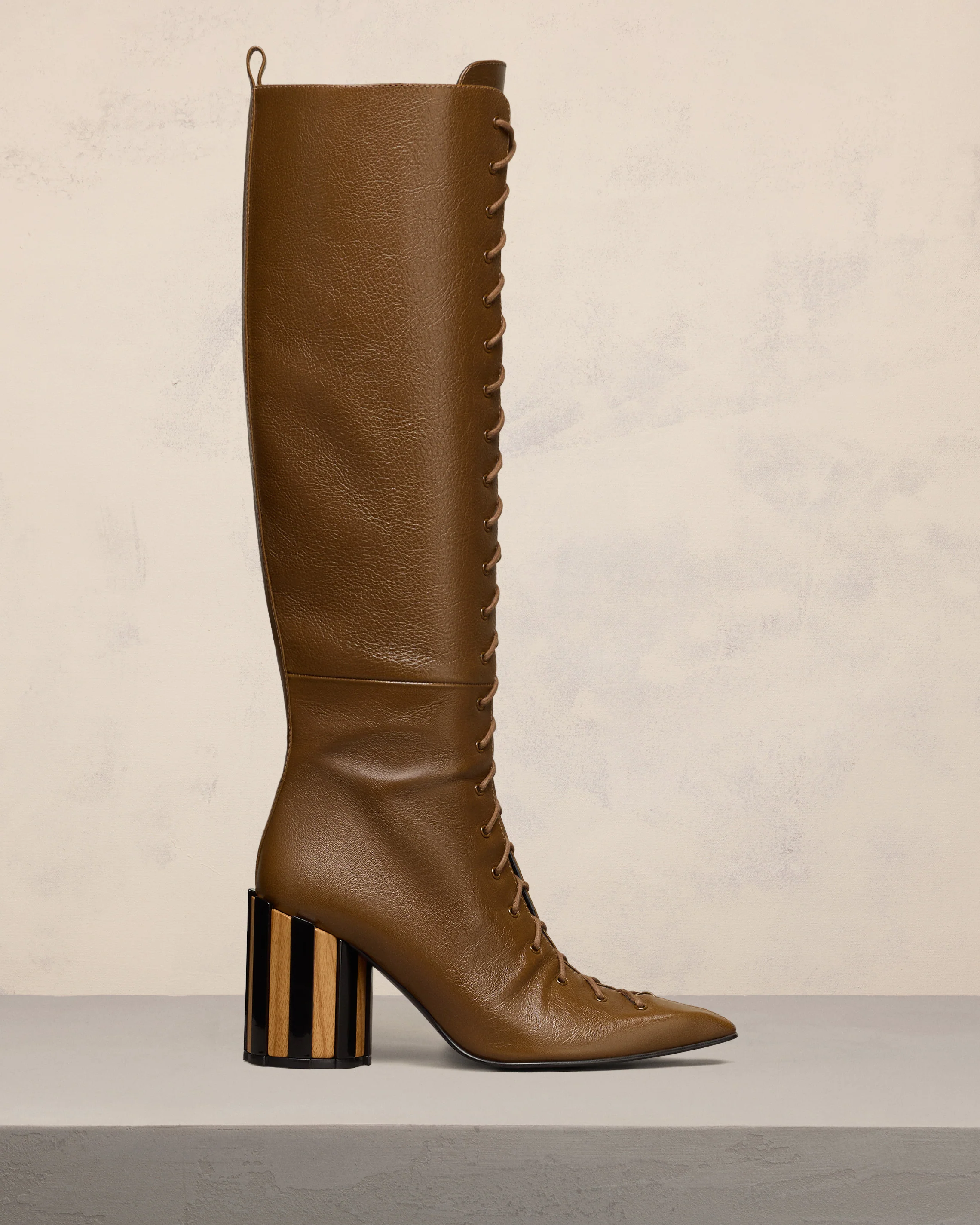 Pointed Toe Lace-Up Knee High Boots