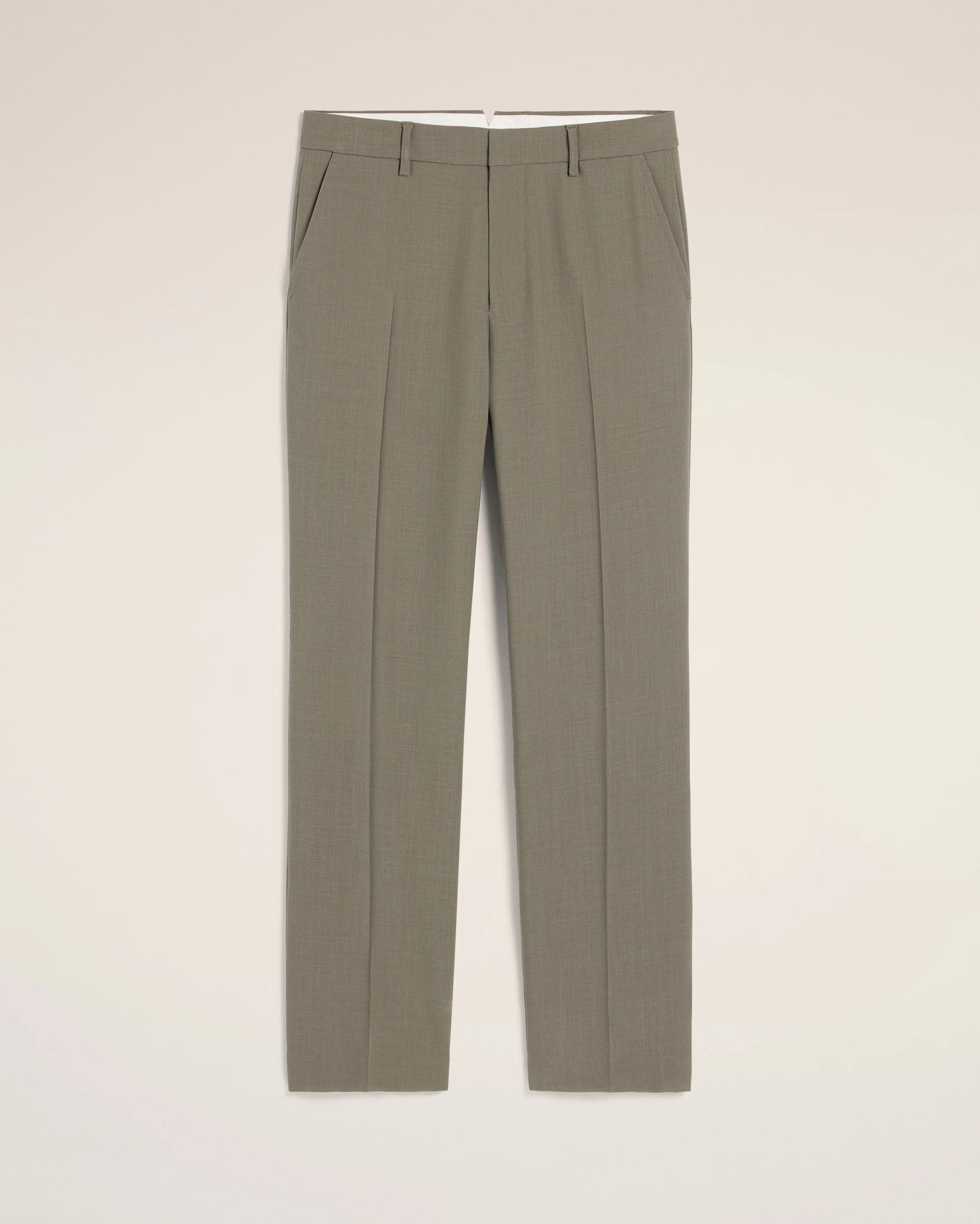 Taupe Wool Straight Fit Trousers