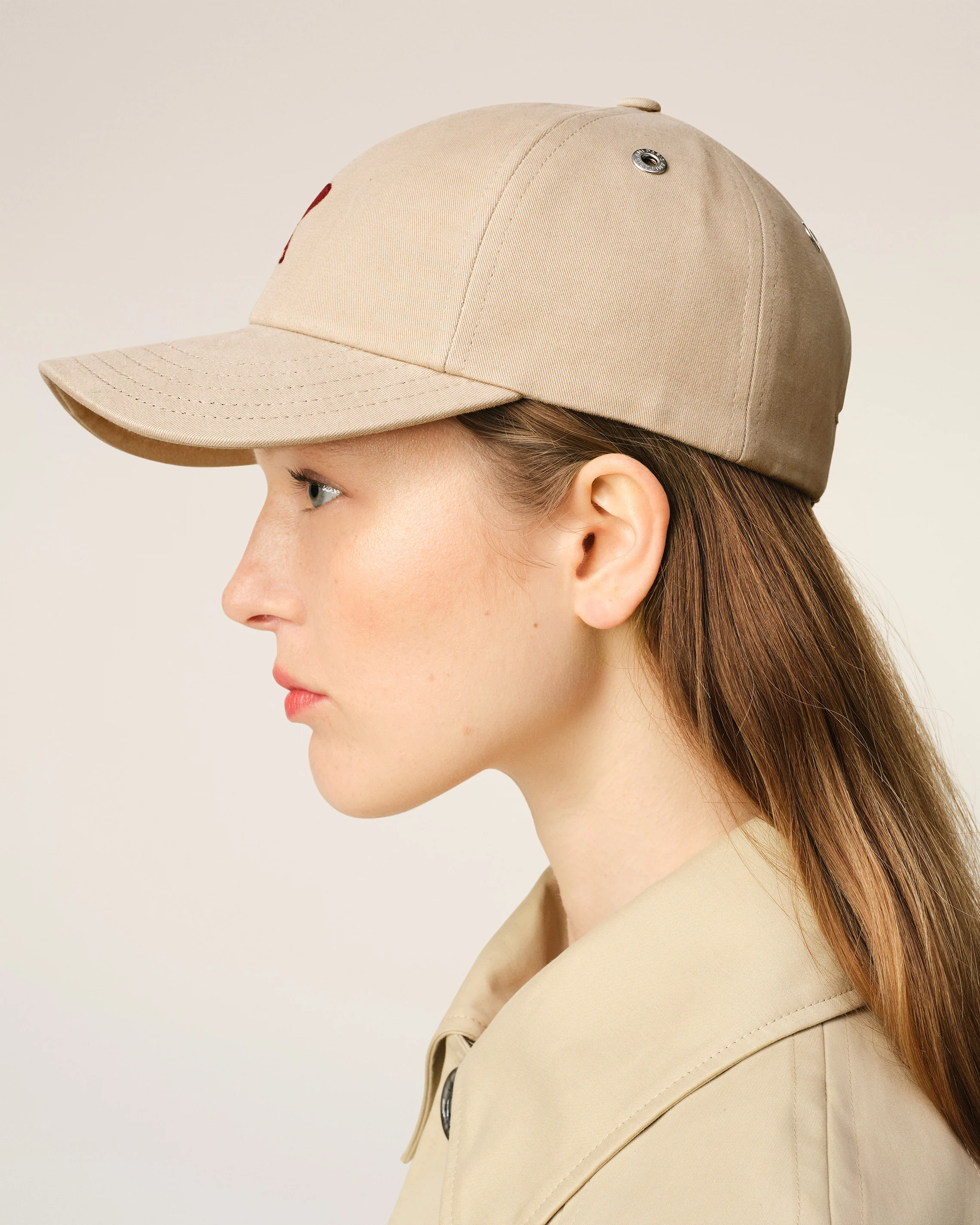 Beige Cotton Ami de Coeur Embroidery Cap