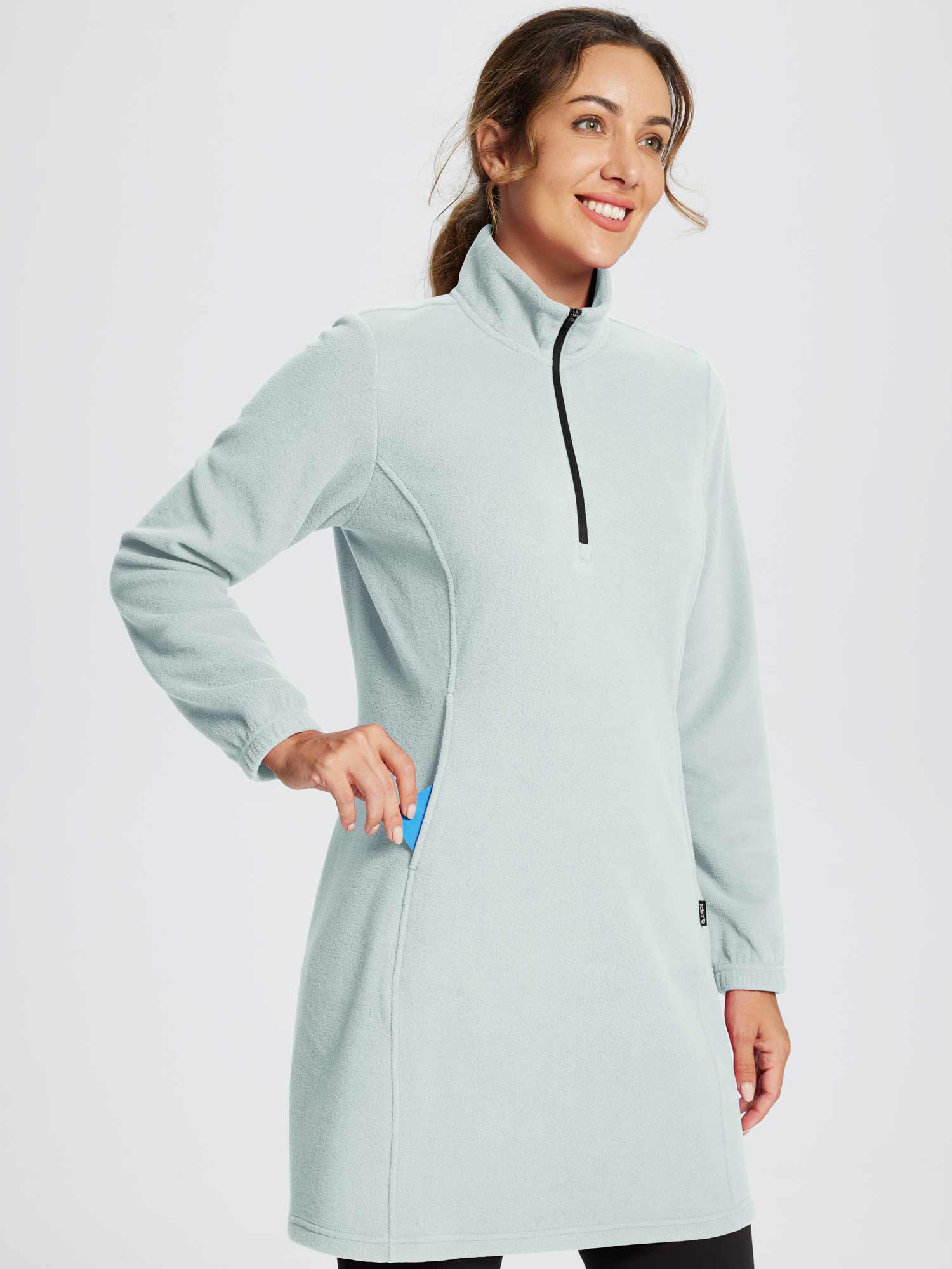Long-Sleeve Quarter Zip Thermal Tunic Dress