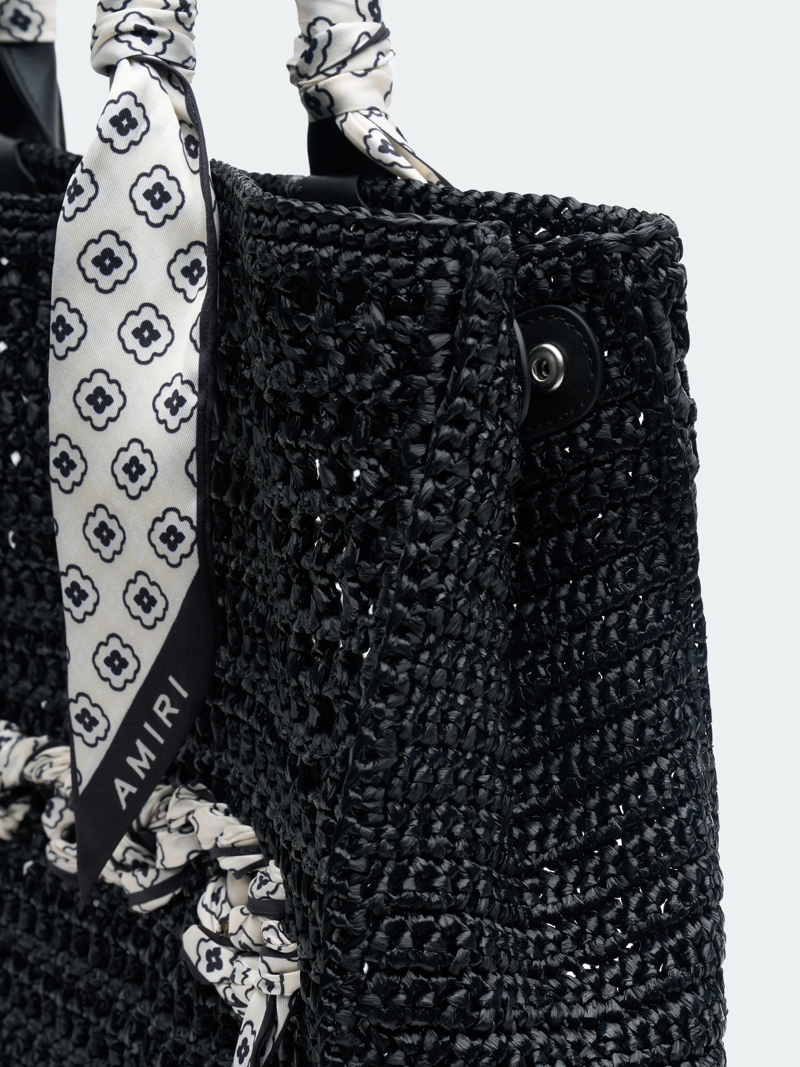 OPEN WEAVE RAFFIA TOTE BAG - Black