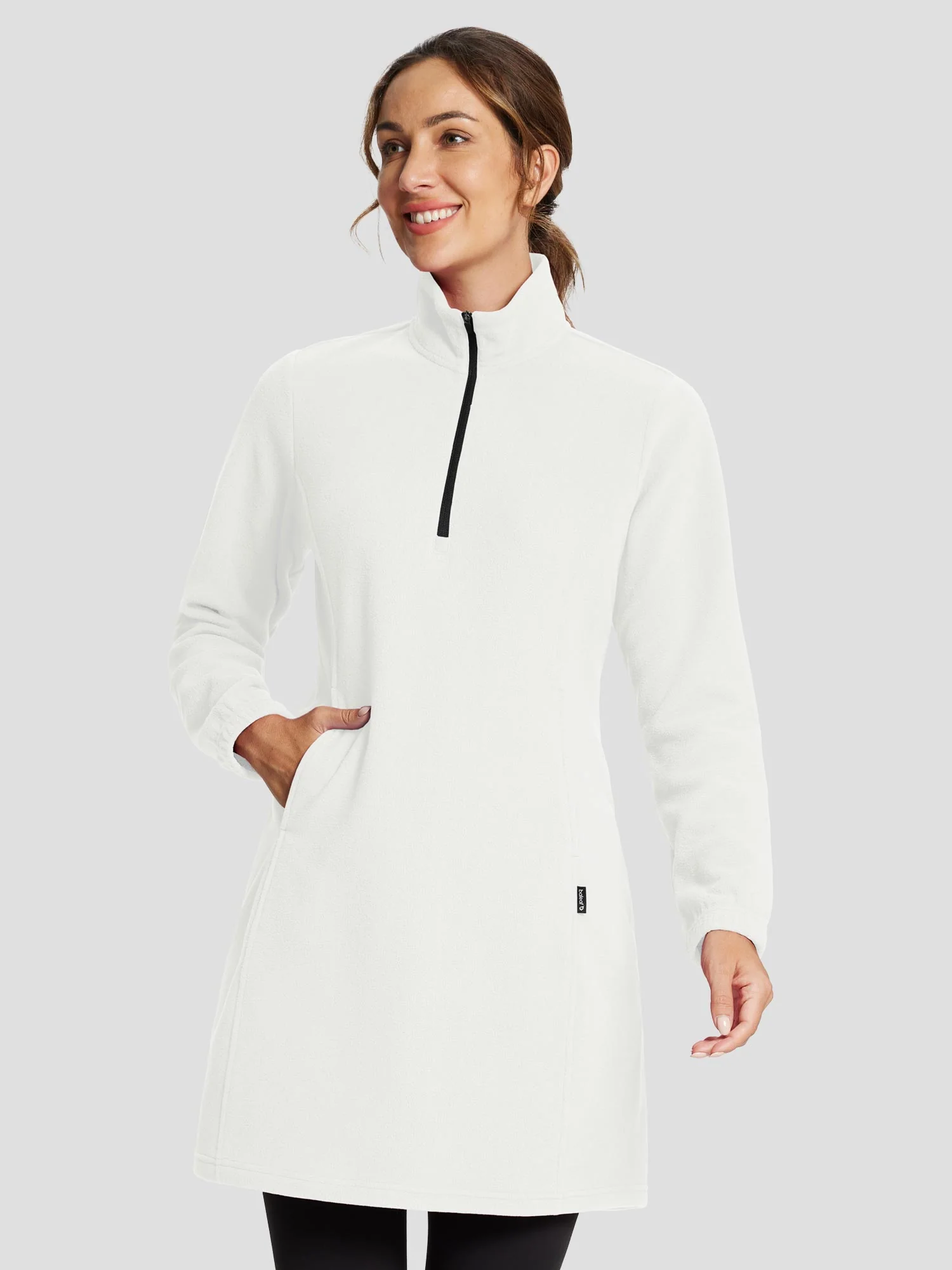Long-Sleeve Quarter Zip Thermal Tunic Dress