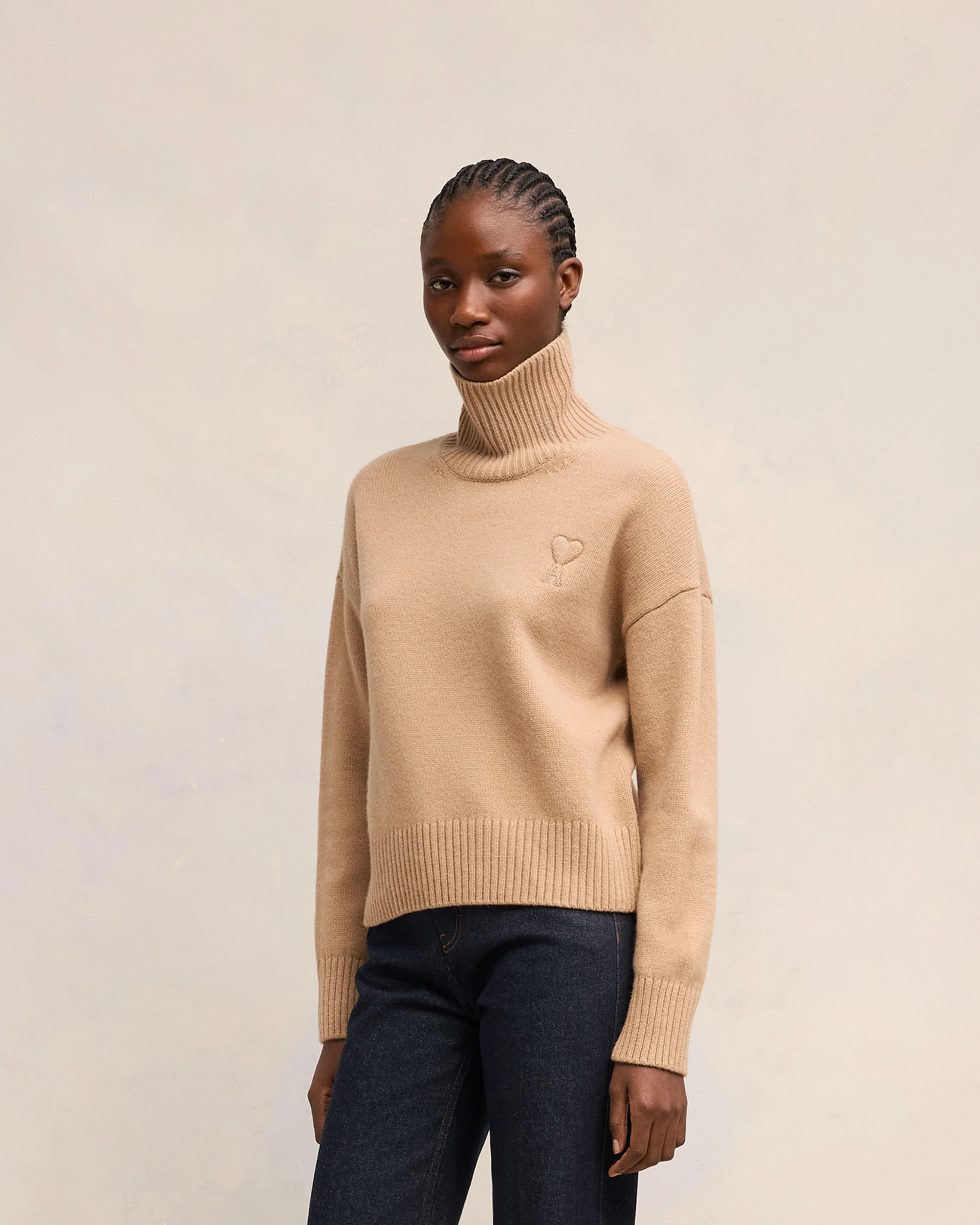 Embossed Ami de Coeur Funnel Neck Sweater
