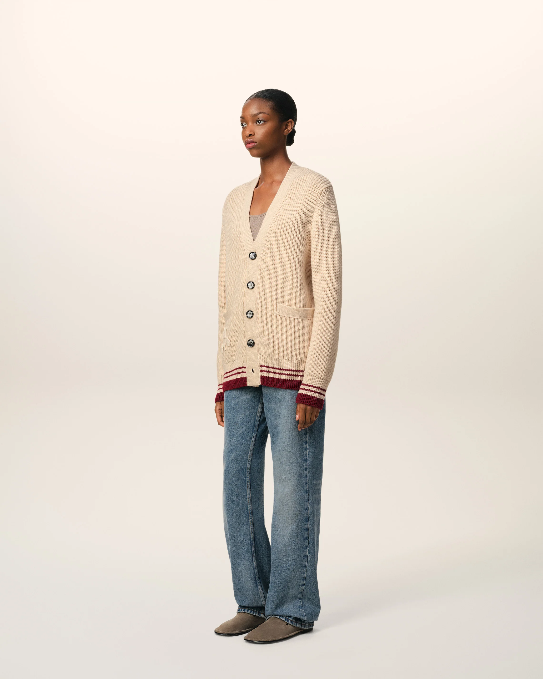 Beige Wool Ribbed Sweater